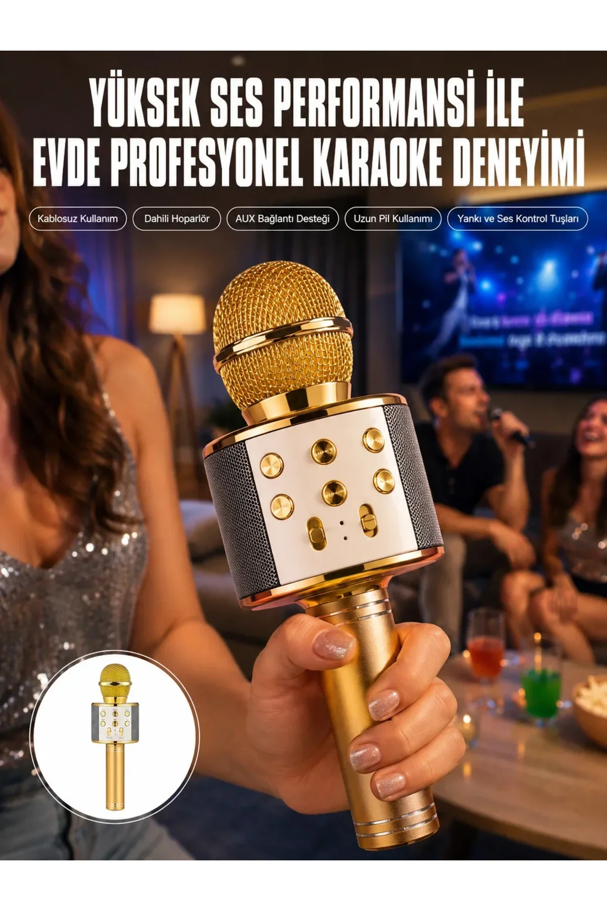 Karaoke Mikrofon Dahili Hoparlörlü Sd-usb-aux Girişli Bluetooth Hoparlör