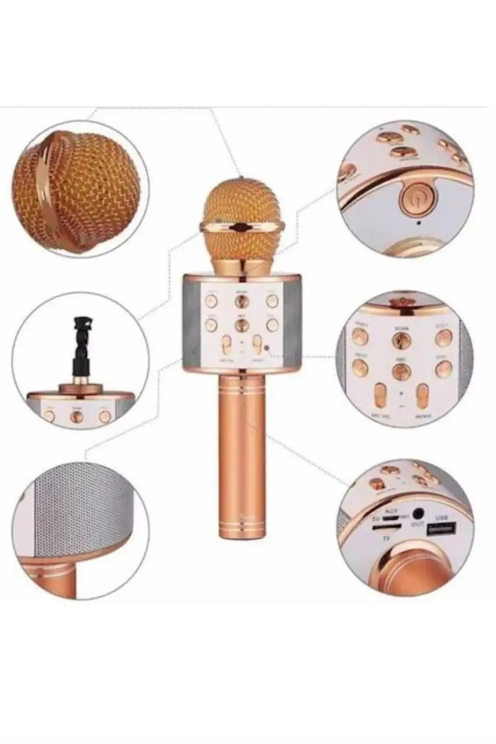 Karaoke Mikrofon Dahili Hoparlörlü Sd-usb-aux Girişli Bluetooth H