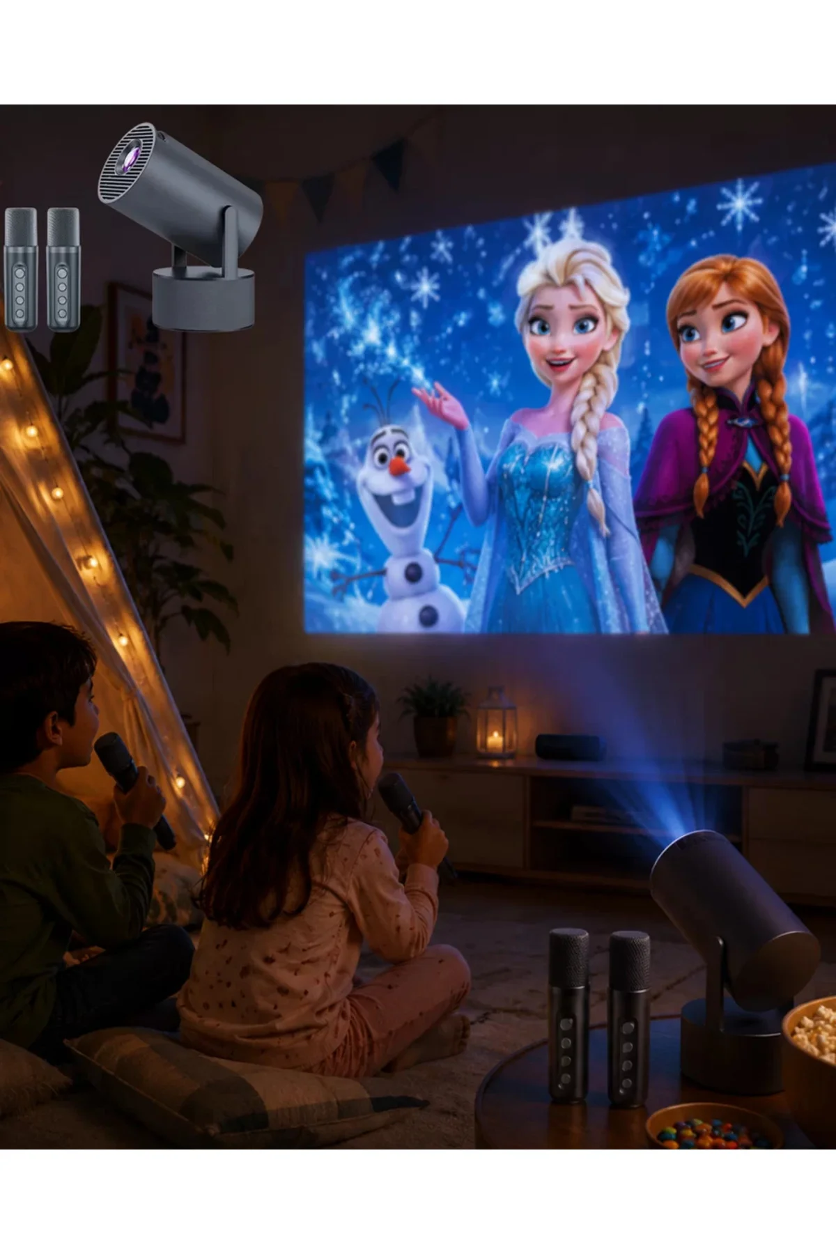 Karaoke Mikrofonlu Akıllı Projeksiyon Cihazı WiFi Bluetooth Destekli