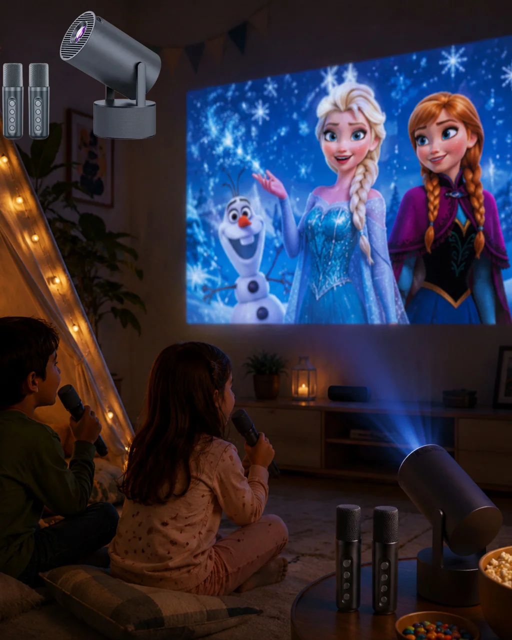 Karaoke Mikrofonlu Akıllı Projeksiyon Cihazı Wifi Bluetooth Destekli - Lisinya