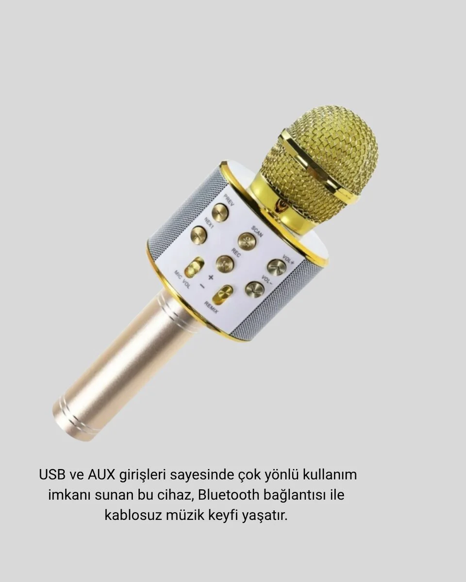 Karaoke Mikrofonu Bluetooth USB AUX Girişli Yankı Efekti - Ev Partisi İçin Mükemmel Seçenek