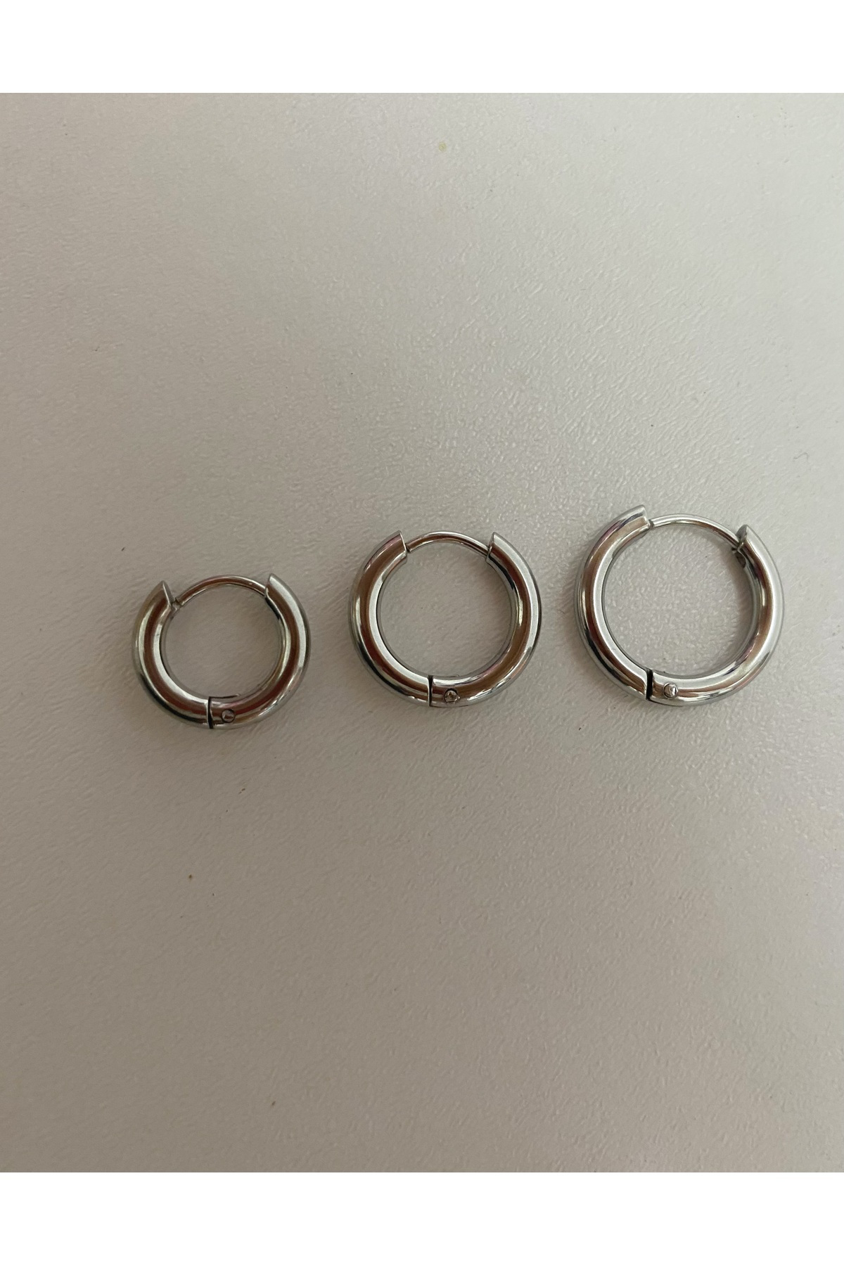 Arescollection Kararmaz Cerrahi Çelik 3 Lü (3Boy) Kalin Halka Küpe Seti