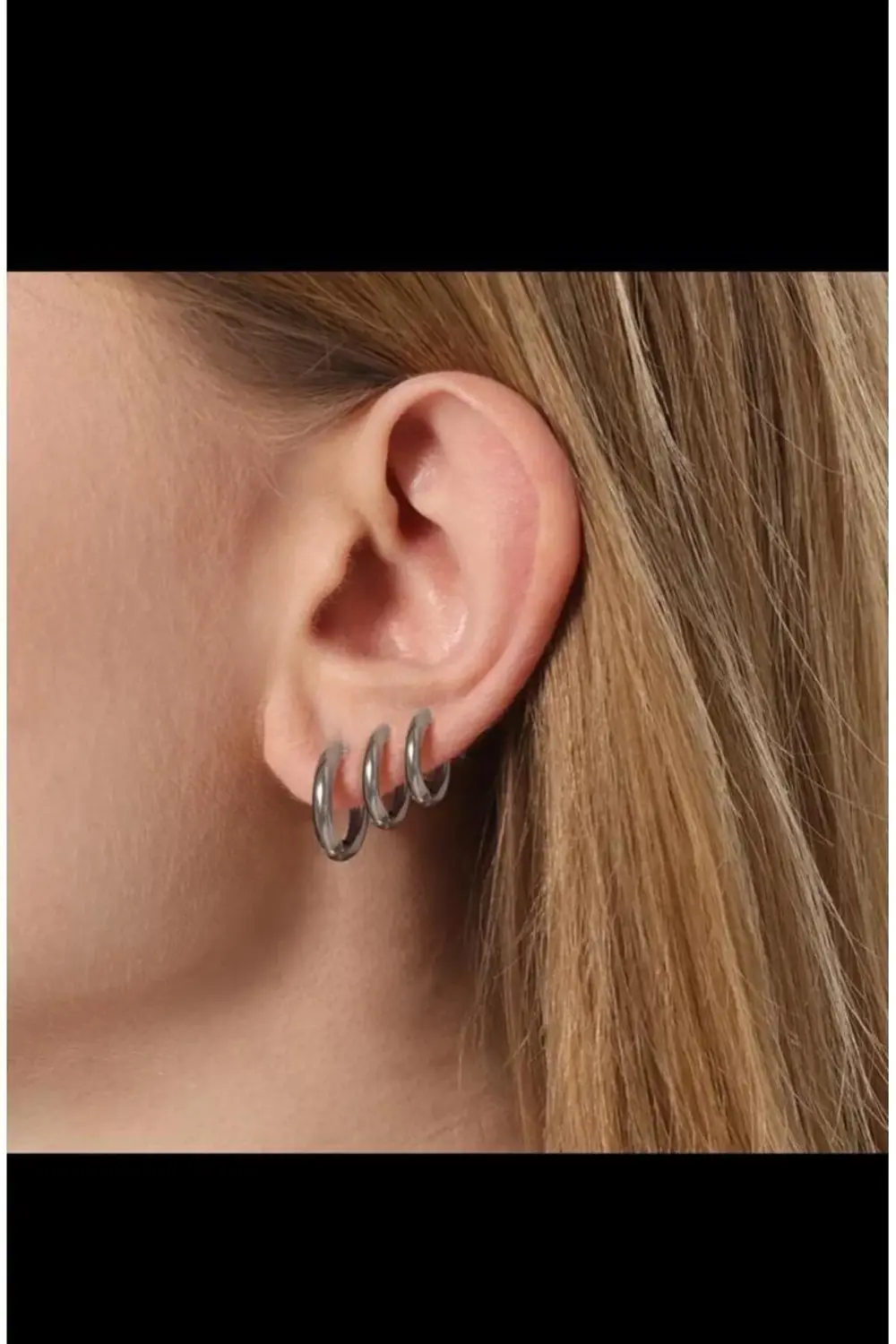 Arescollection Kararmaz Cerrahi Çelik 3 Lü (3Boy) Kalin Halka Küpe Seti