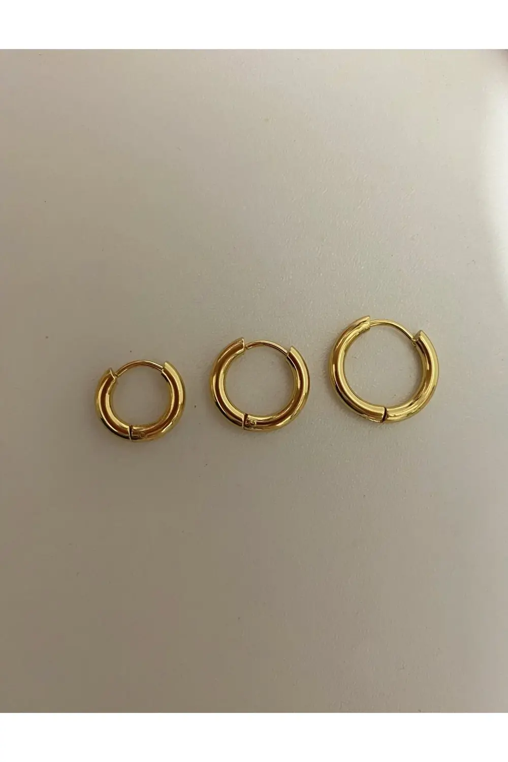 Arescollection Kararmaz Cerrahi Çelik 3 Lü (3Boy) Kalin Halka Küpe Seti