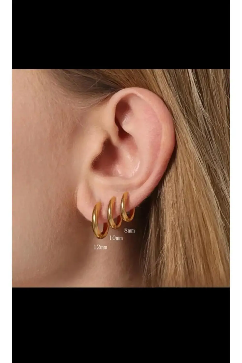 Arescollection Kararmaz Cerrahi Çelik 3 Lü (3Boy) Kalin Halka Küpe Seti