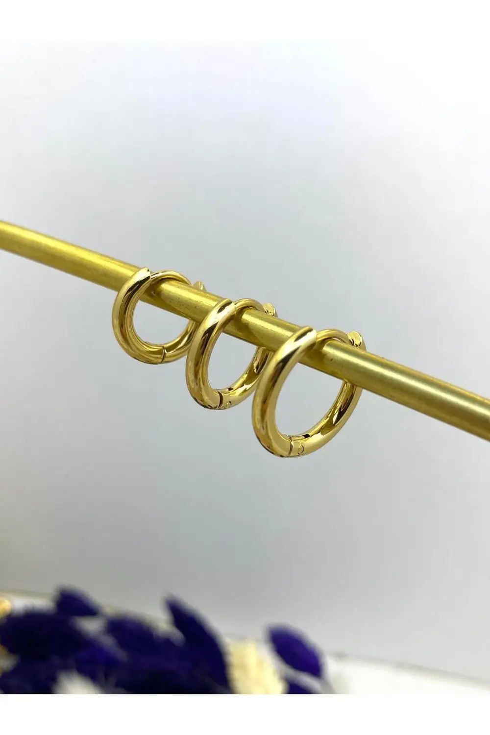 Arescollection Kararmaz Cerrahi Çelik 3 Lü (3Boy) Kalin Halka Küpe Seti