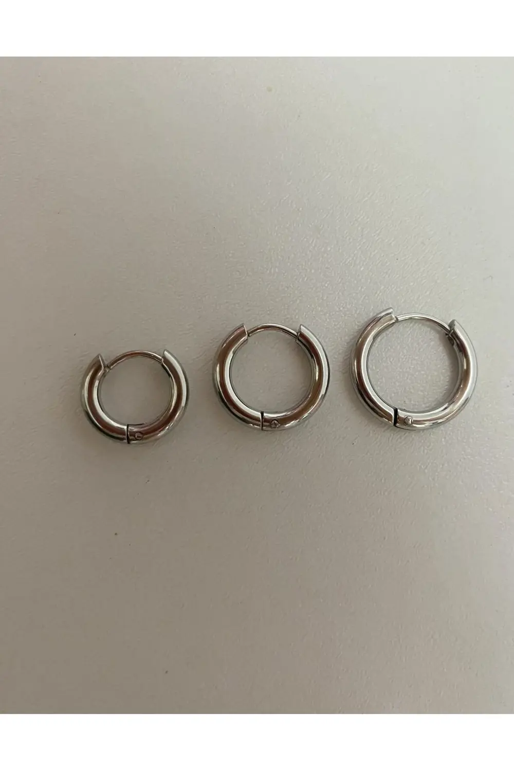 Arescollection Kararmaz Cerrahi Çelik 3 Lü (3Boy) Kalin Halka Küpe Seti