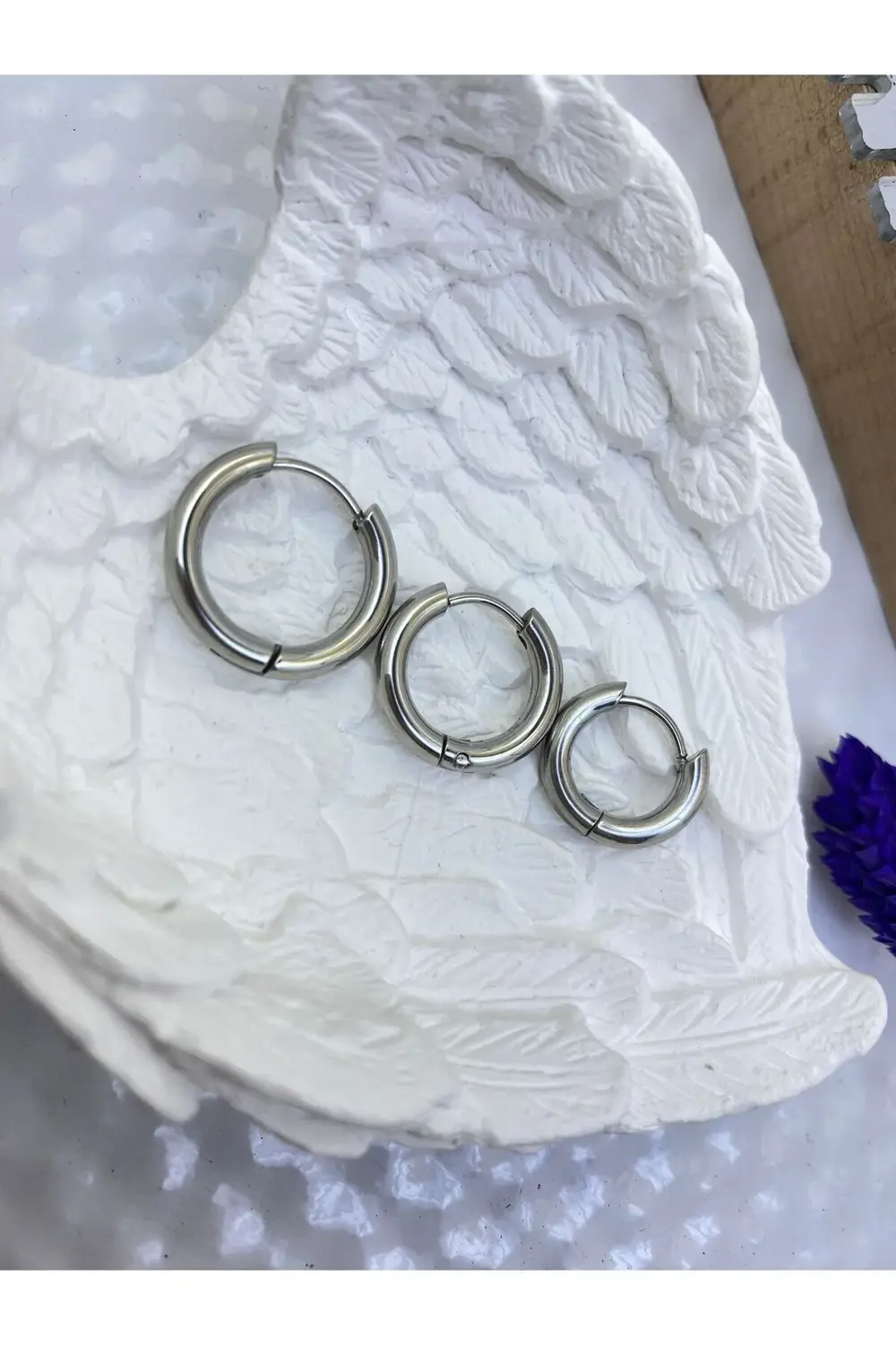 Arescollection Kararmaz Cerrahi Çelik 3 Lü (3Boy) Kalin Halka Küpe Seti