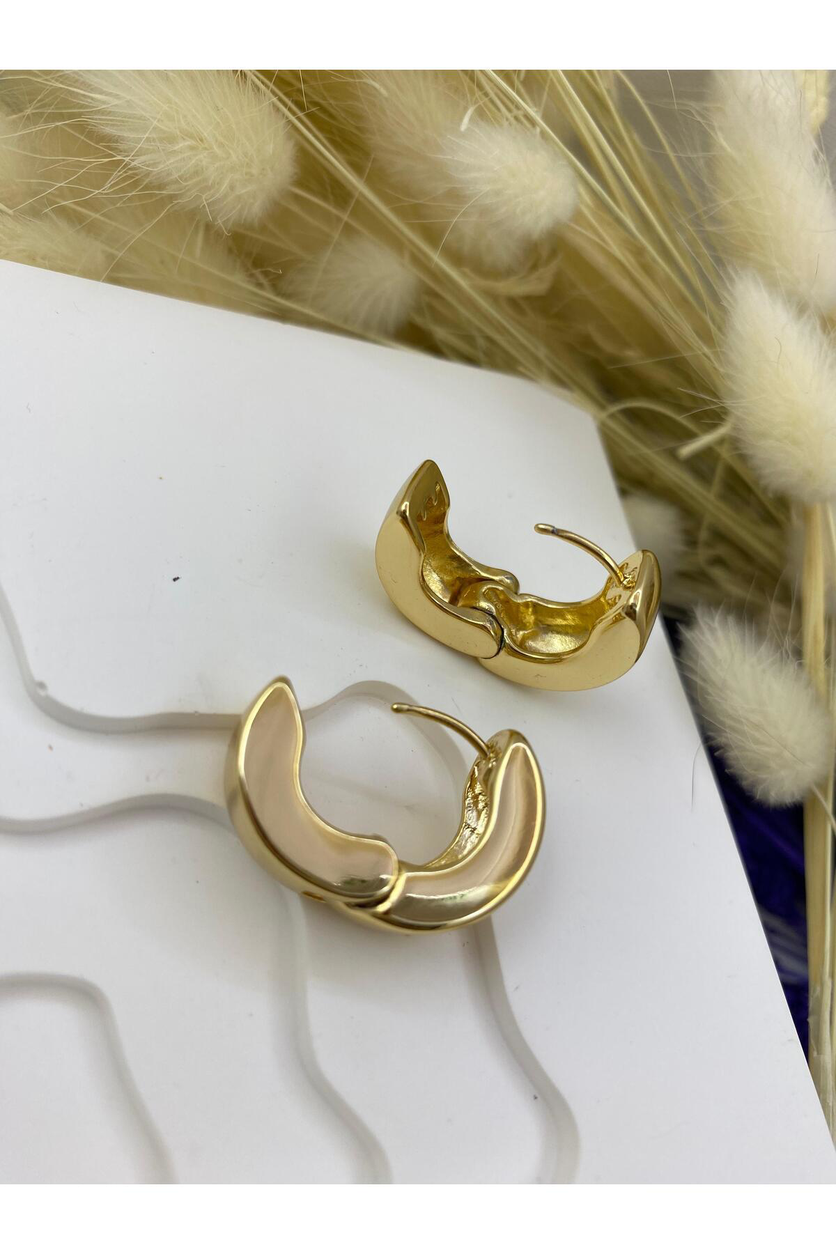 Arescollection Kararmaz İthal Çelik Gold Renk Kalin Halka Küpe