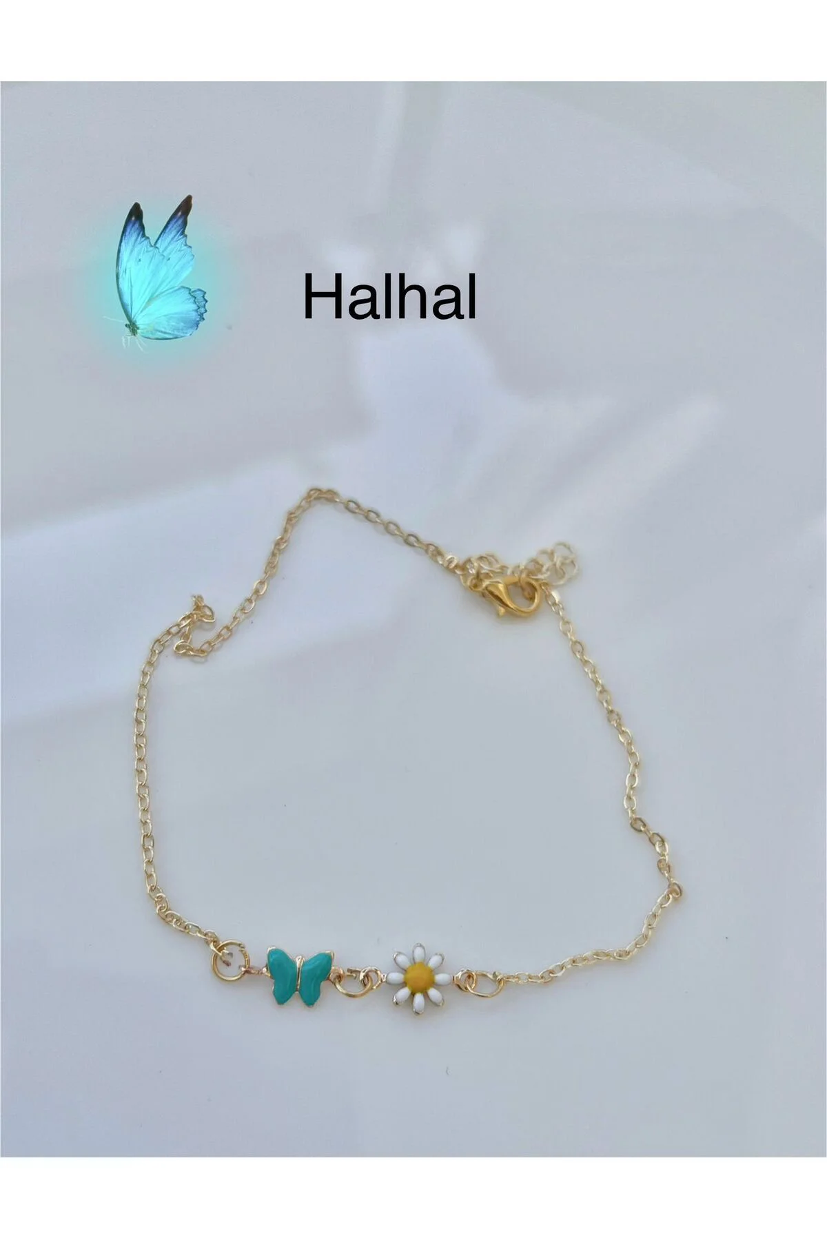 kararmaz mineli papatyalı kelebekli halhal - Görsel 2