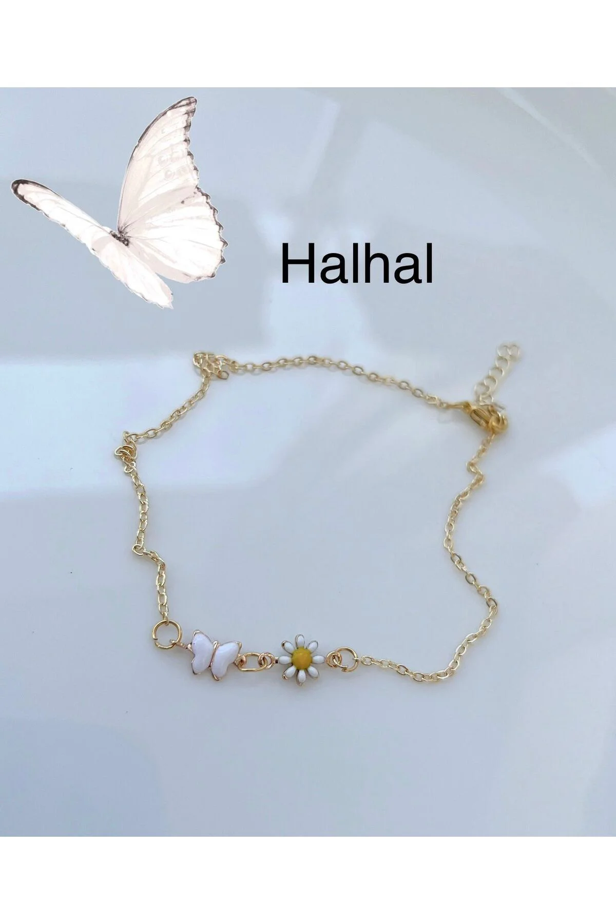 kararmaz mineli papatyalı kelebekli halhal
