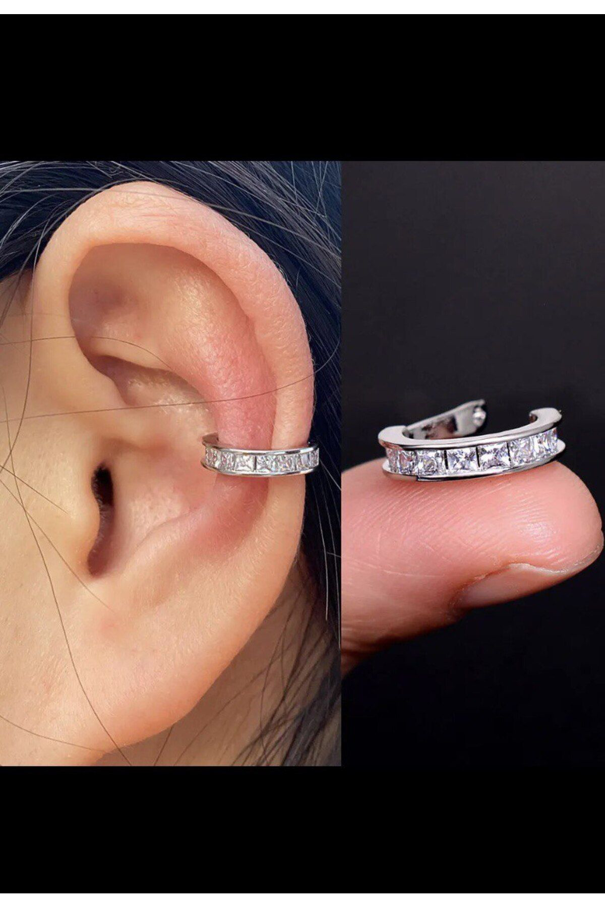 Arescollection Kararmaz Zirkon Taşlı Earcuff Sıkıştırmalı Kıkırdak Conch Orbital