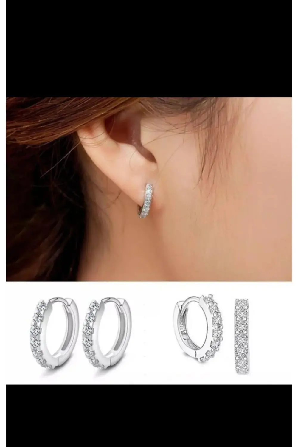 Arescollection Kararmaz Zirkon Taşlı Gümüş Renk 1 Çift Halka Küpe