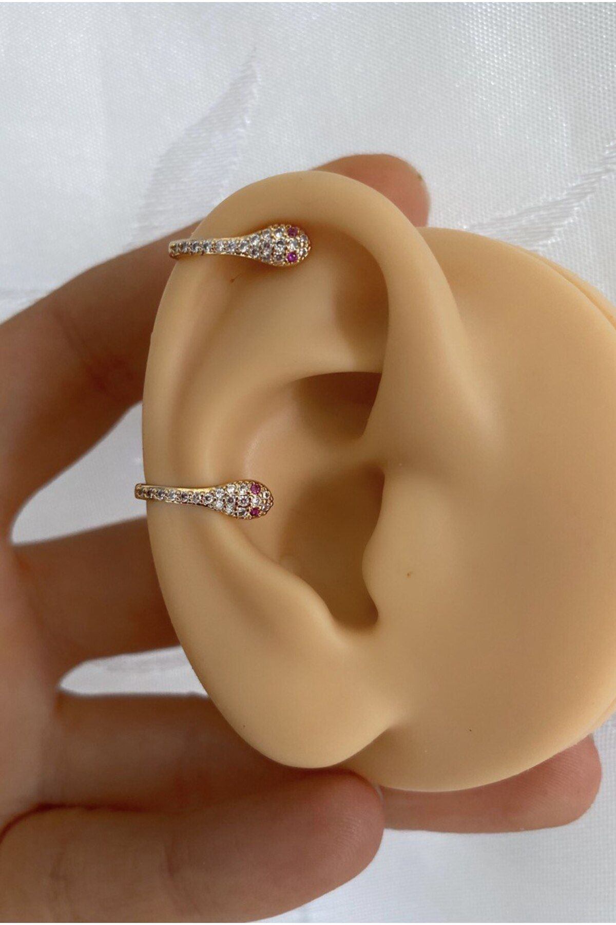 Arescollection Kararmaz Zirkon Taşlı Yılan Earcuff Sıkıştırmalı Kıkırdak Conch O