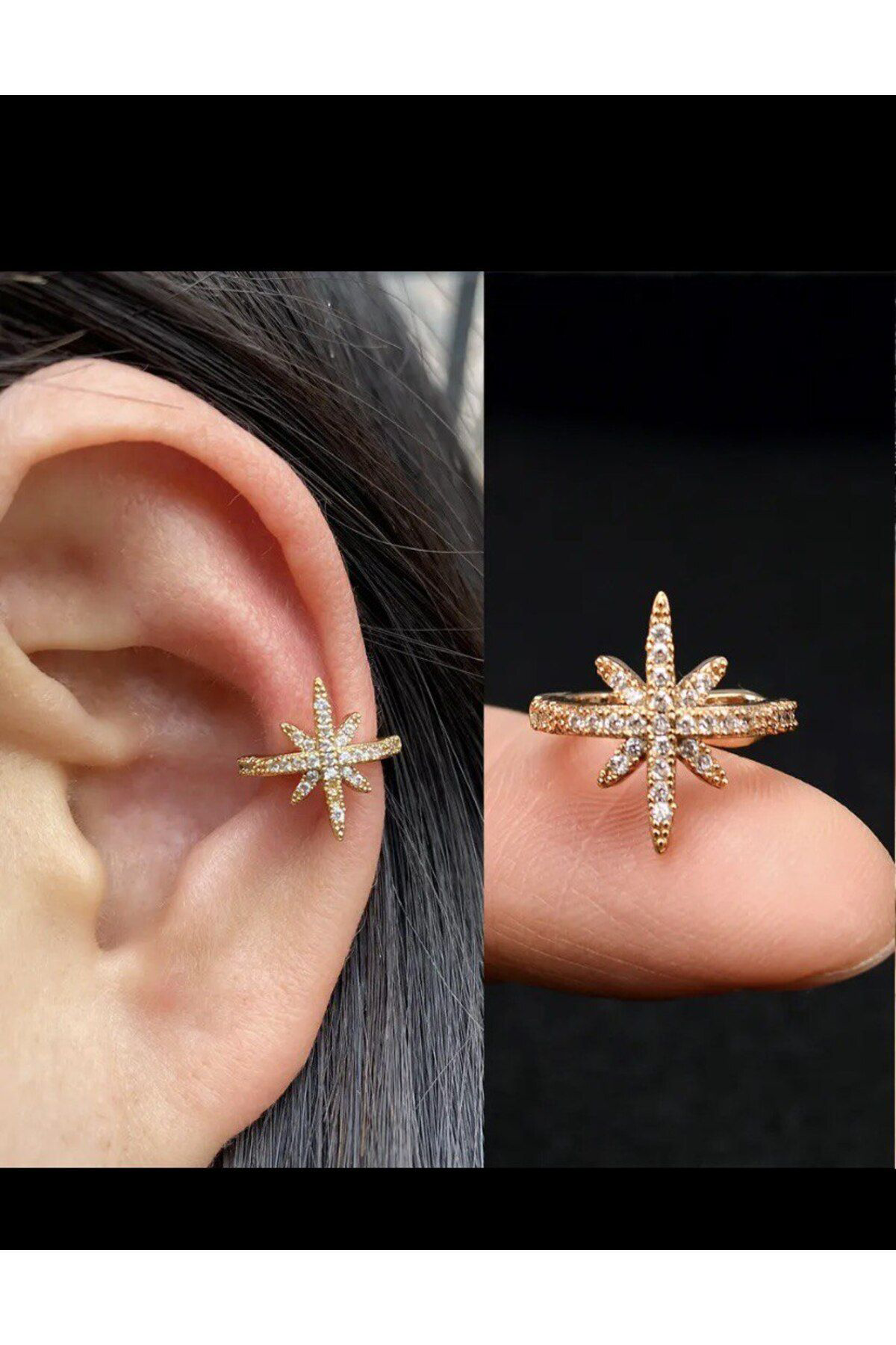 Arescollection Kararmaz Zirkon Taşlı Earcuff Sıkıştırmalı Kıkırdak Conch Orbital