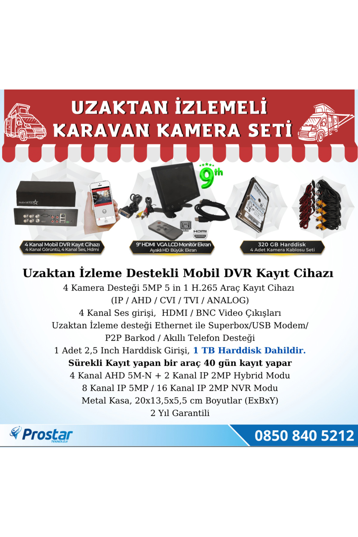 Navistar Karavan 1 Tb Harddiskli 9 İnç Hdmi Monitörlü 4 Kameralı Uzaktan İ