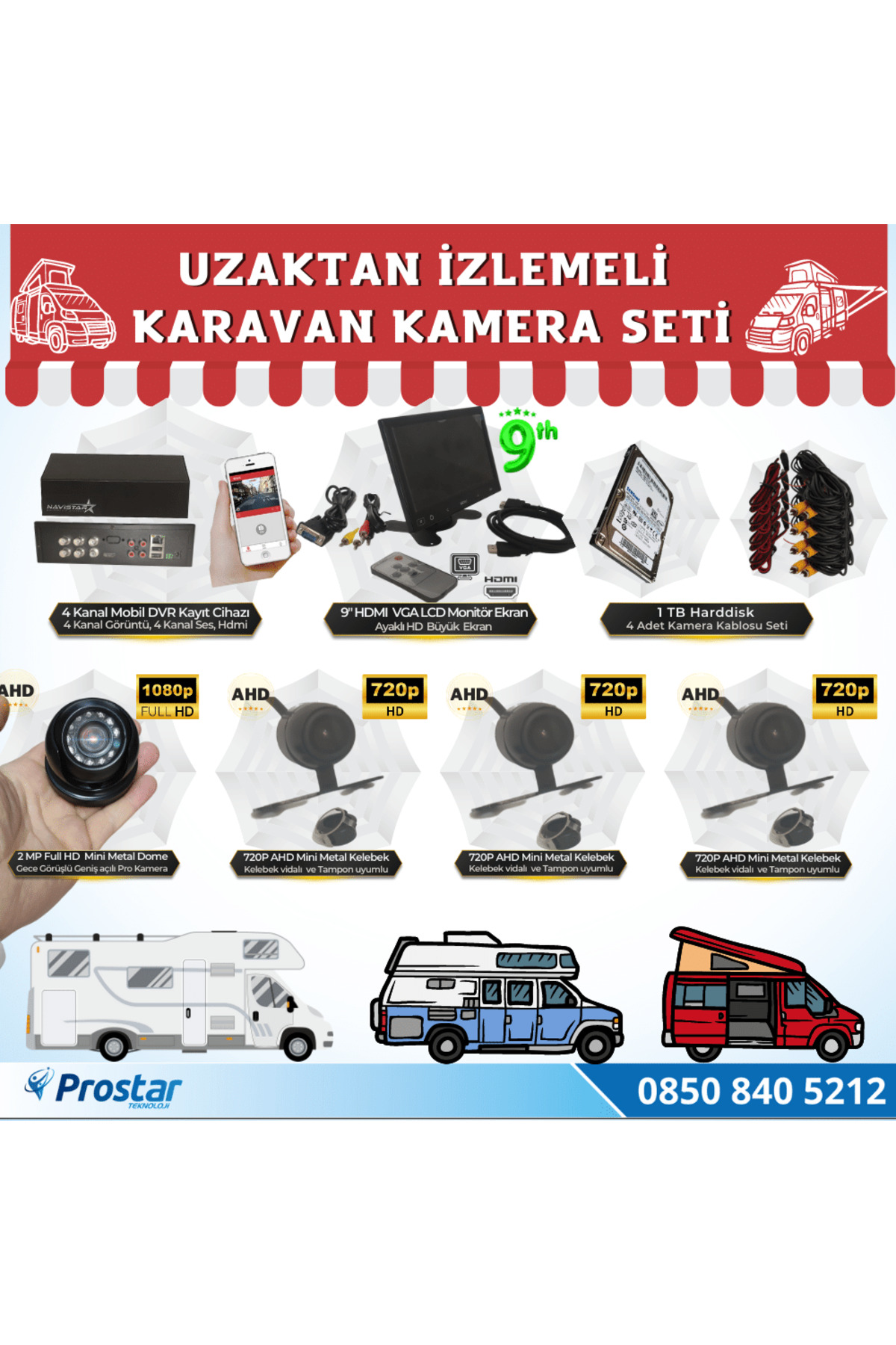 Navistar Karavan 1 Tb Harddiskli 9 İnç Hdmi Monitörlü 4 Kameralı Uzaktan İ
