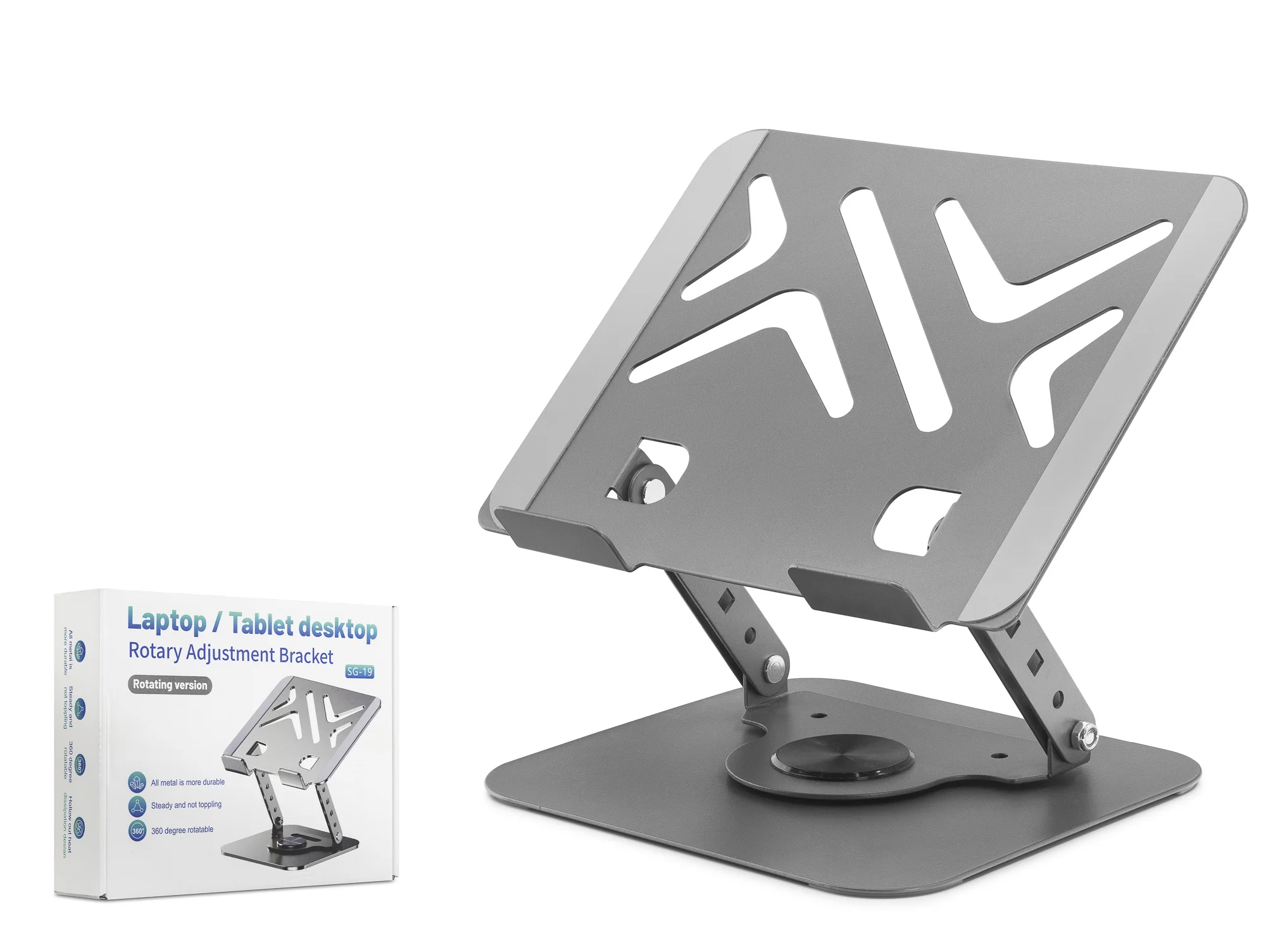 Karbon Çelik 360 Derece Dönebilen Laptop Ve Tablet Standi - Gri H