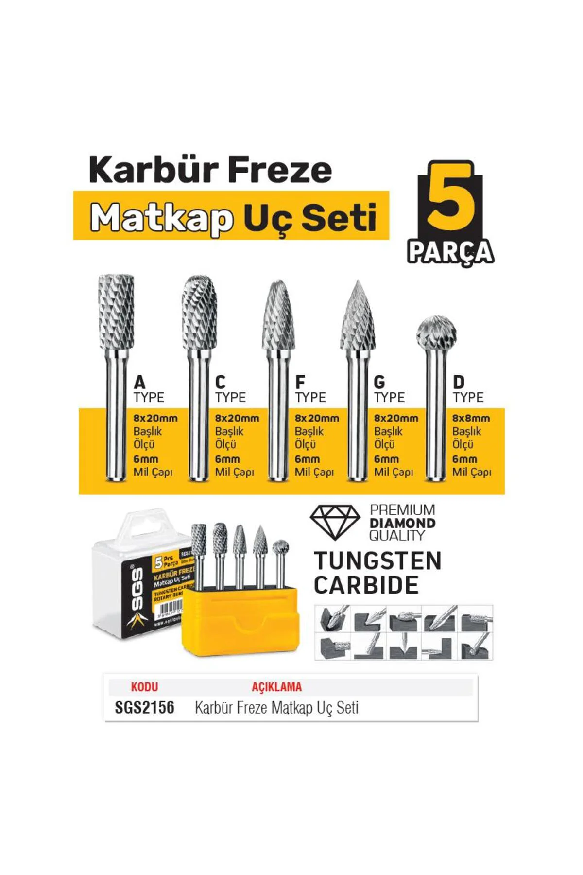 Karbür Freze Matkap Ucu Seti - 5 Farklı Parça