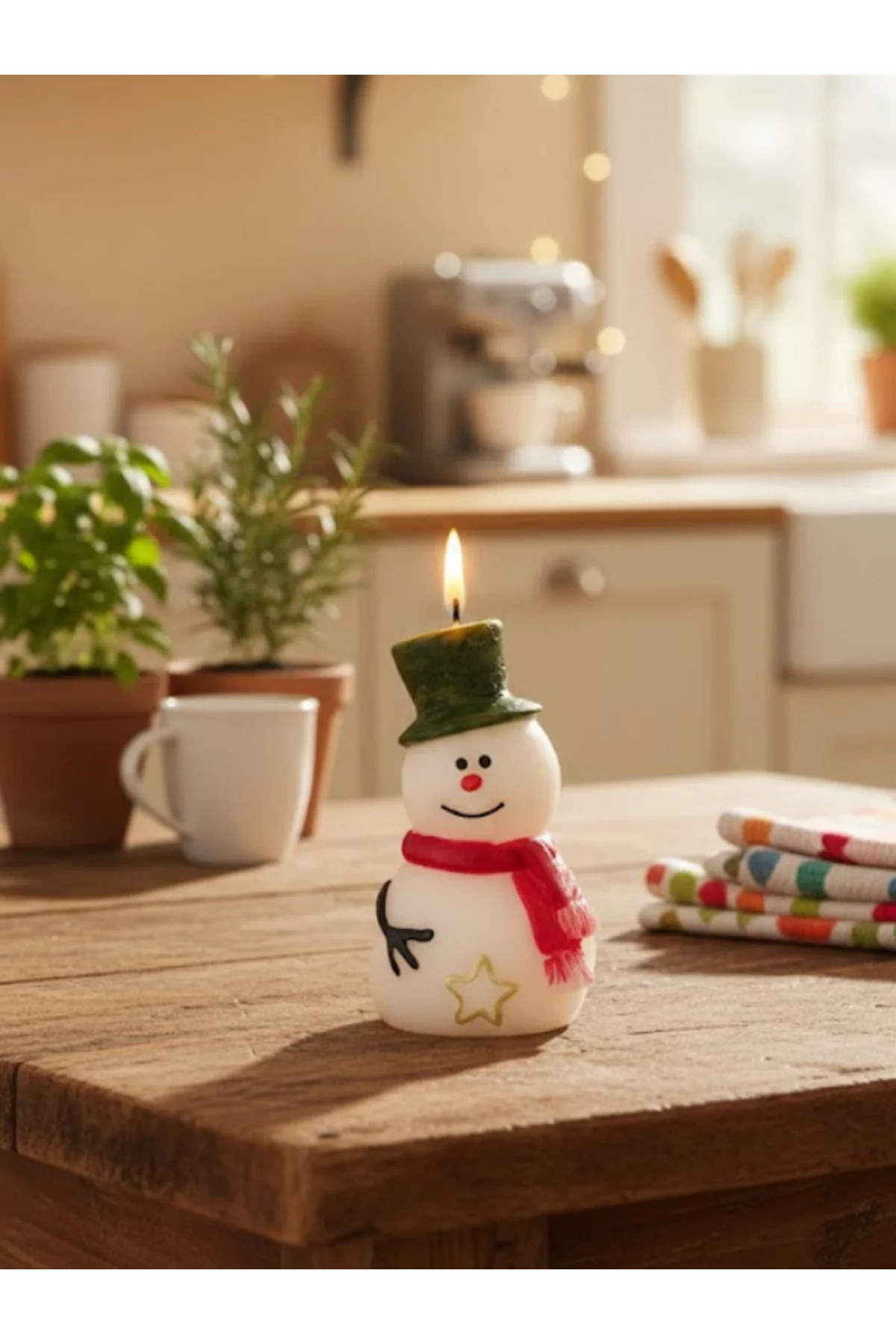 “kardan Adam Dekoratif Mum – Yılbaşı & Noel Masaüstü Süsü | Ev De
