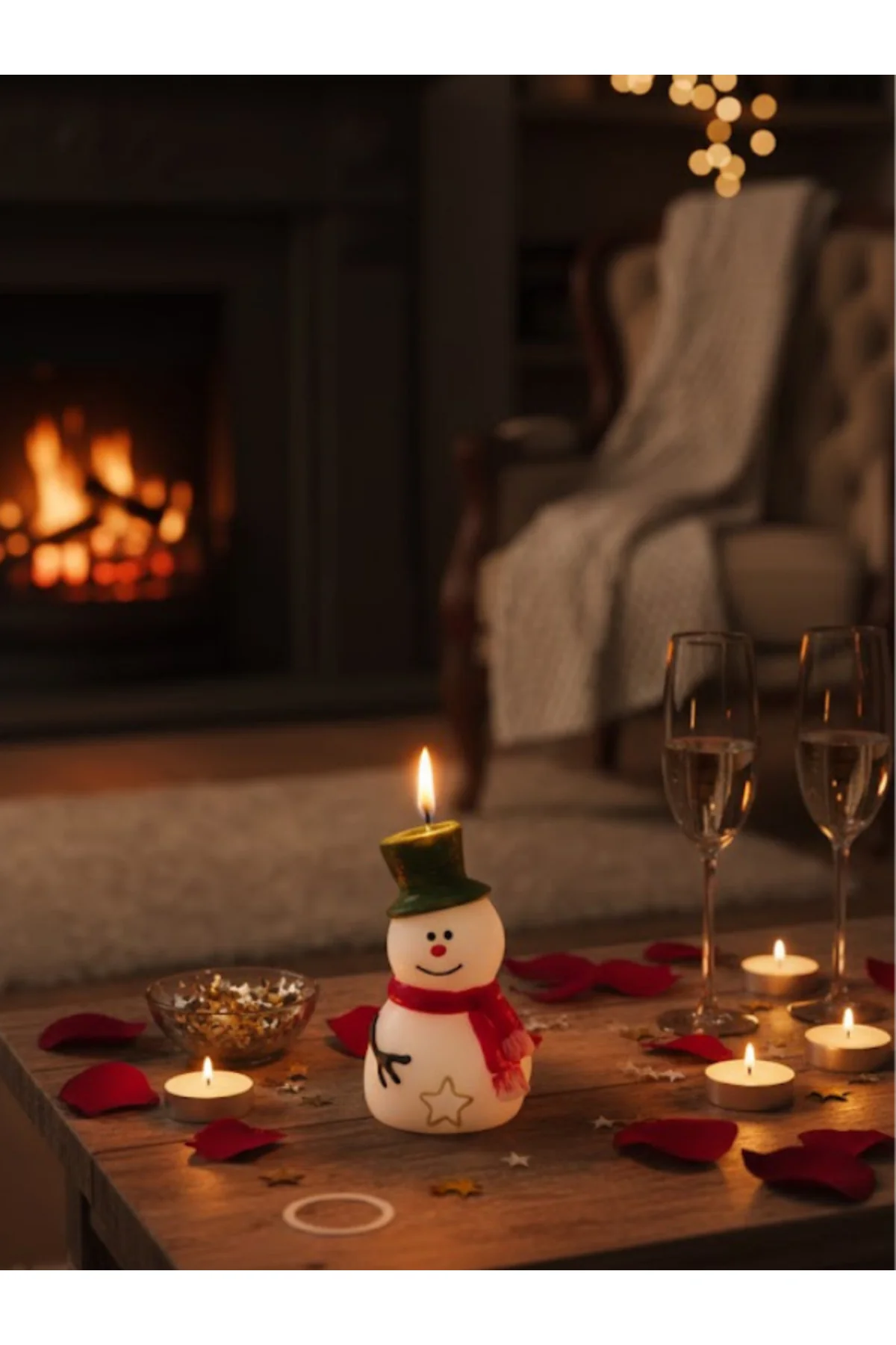 “kardan Adam Dekoratif Mum – Yılbaşı & Noel Masaüstü Süsü | Ev De