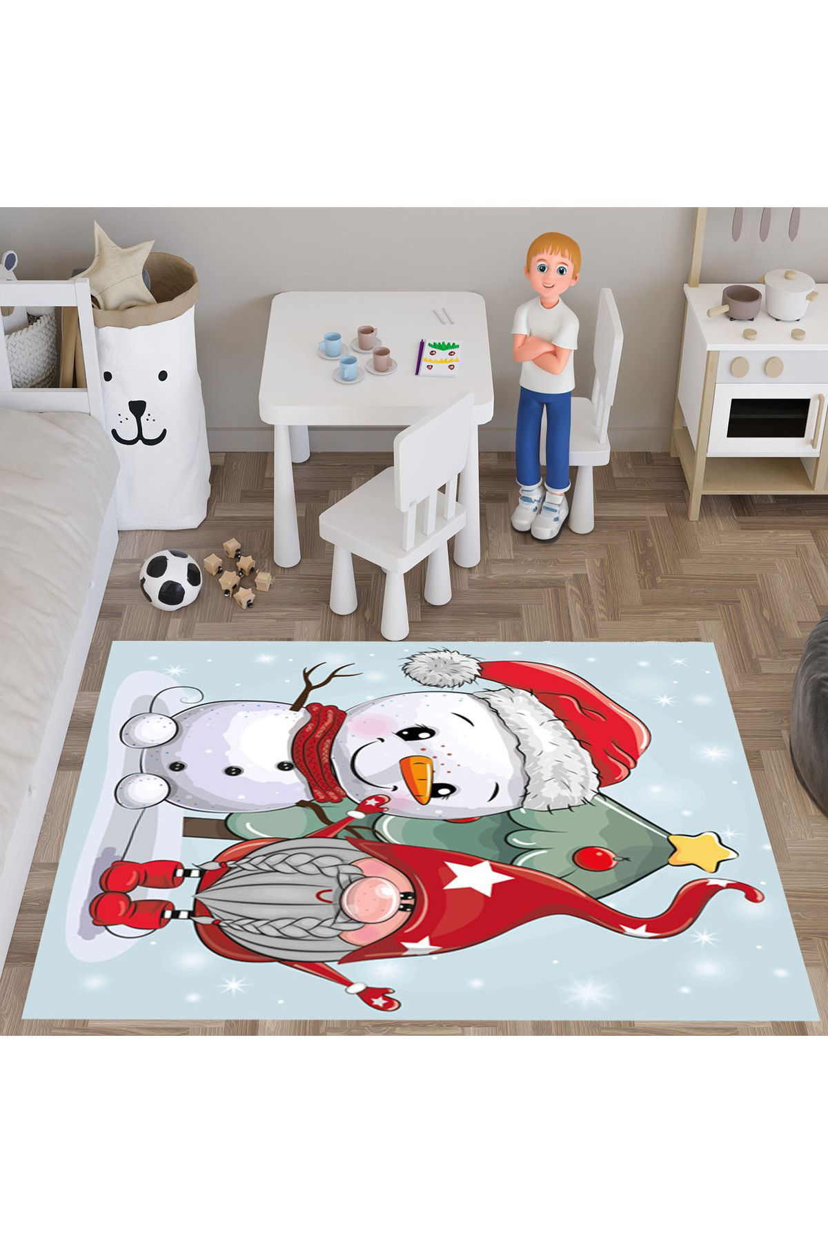 Evan Home Kardan Adam Desenli Çocuk Odası Takım Perde (İki Kanat),Yatak Örtüsü,Yastık,Kırlent ,Halı,