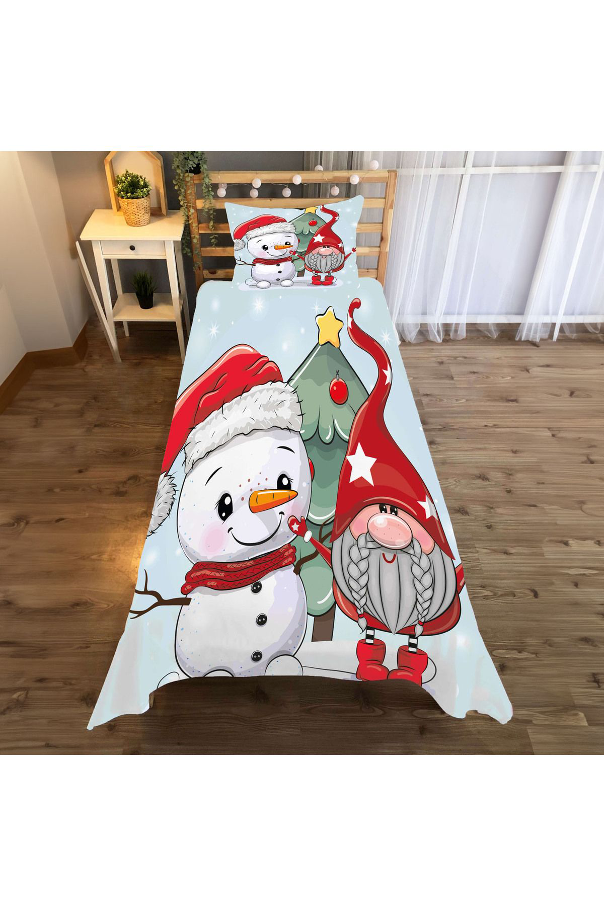 Evan Home Kardan Adam Desenli Çocuk Odası Takım Perde (İki Kanat),Yatak Örtüsü,Yastık,Kırlent ,Halı,