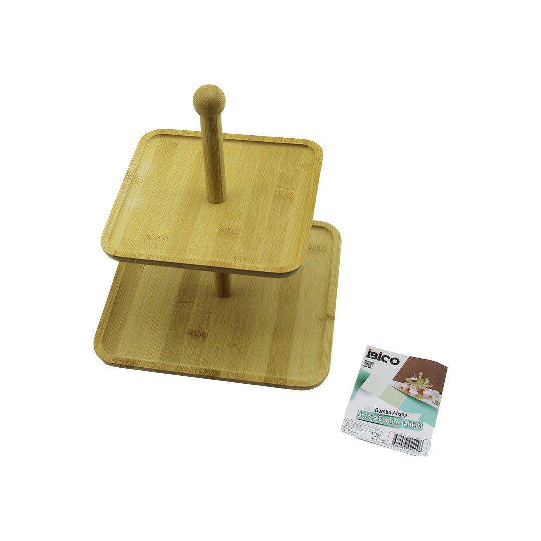 KARE  2 KATLI AHŞAP - BAMBU SERVİS SUNUM TAHTASI 20X20CM -- 25X25