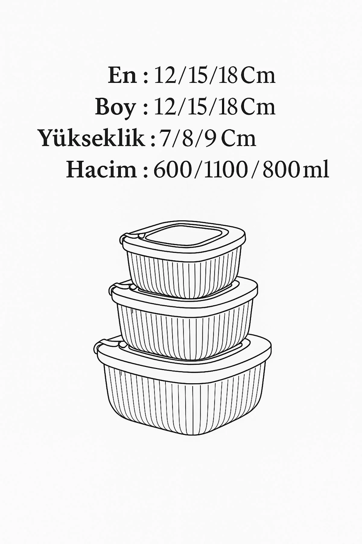 Kare 3 Parça Vakumlu Sızdırmaz Hava Almaz Saklama Kabı Seti Füme (1800/1100/600 Ml)