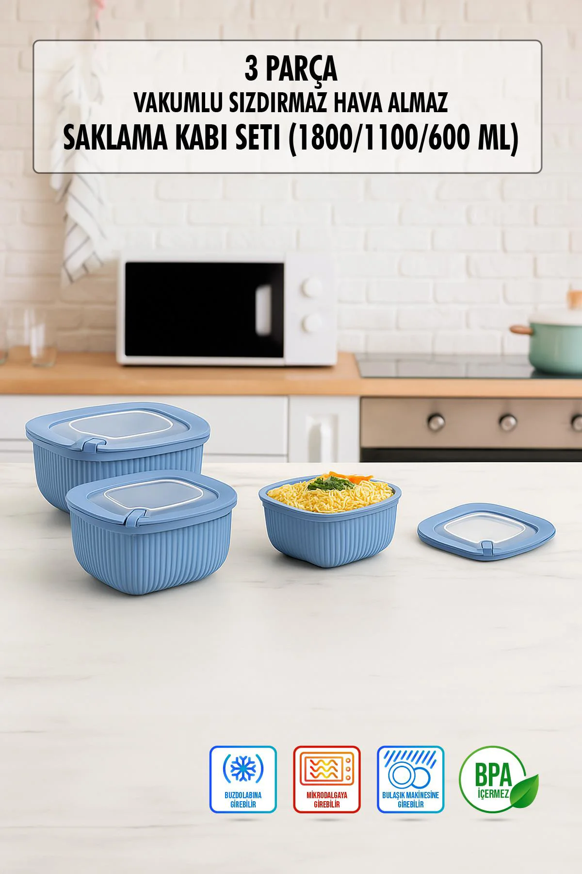 Kare 3 Parça Vakumlu Sızdırmaz Hava Almaz Saklama Kabı Seti Mavi (1800/1100/600 Ml) Kare 3 Parça Vakumlu Sızdırmaz Hava Almaz Saklama Kabı Seti Mavi (1800/1100/600 Ml)