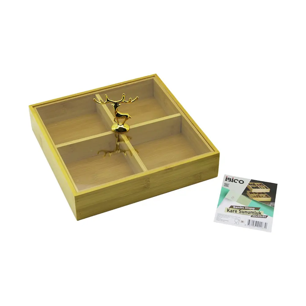 KARE 4 BÖLMELİ=2IN1=BÖLMESİZ ÇOK AMAÇLI KUTU AHŞAP BAMBU SERVİS S