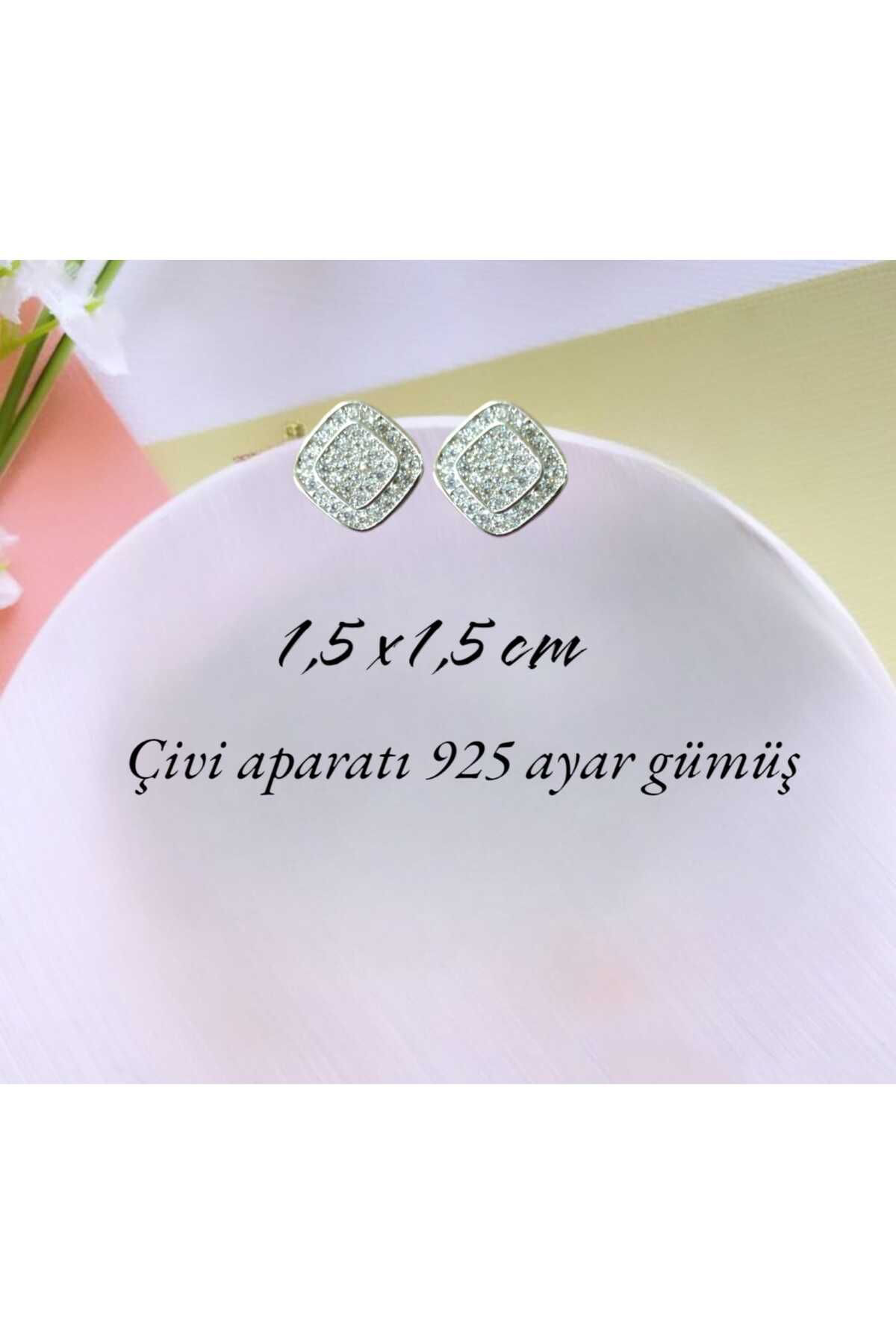 Kare 925 Ayar Gümüş Zirkon Taşlı Küpe