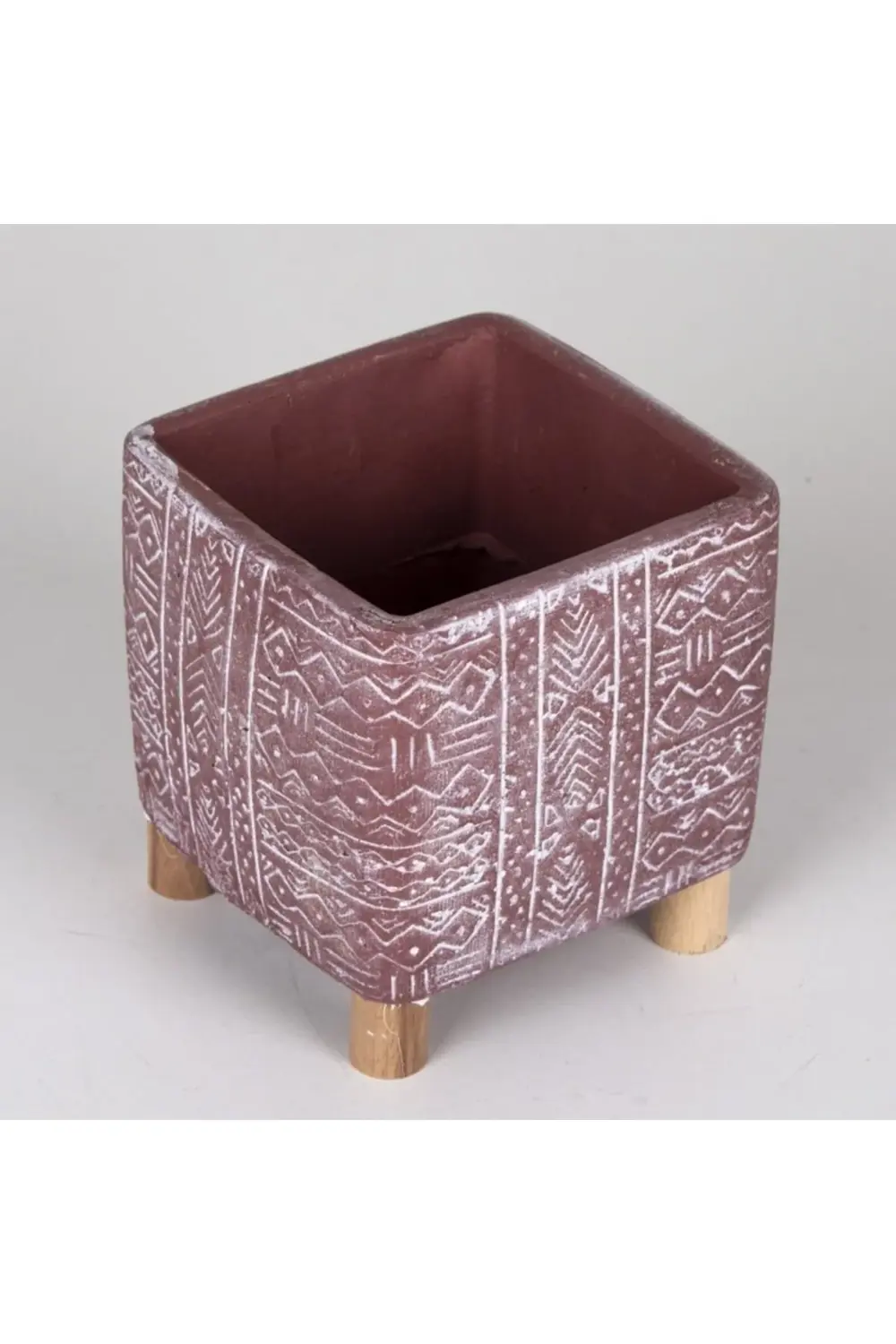 Kare Ayaklı Bordo Beton Saksı