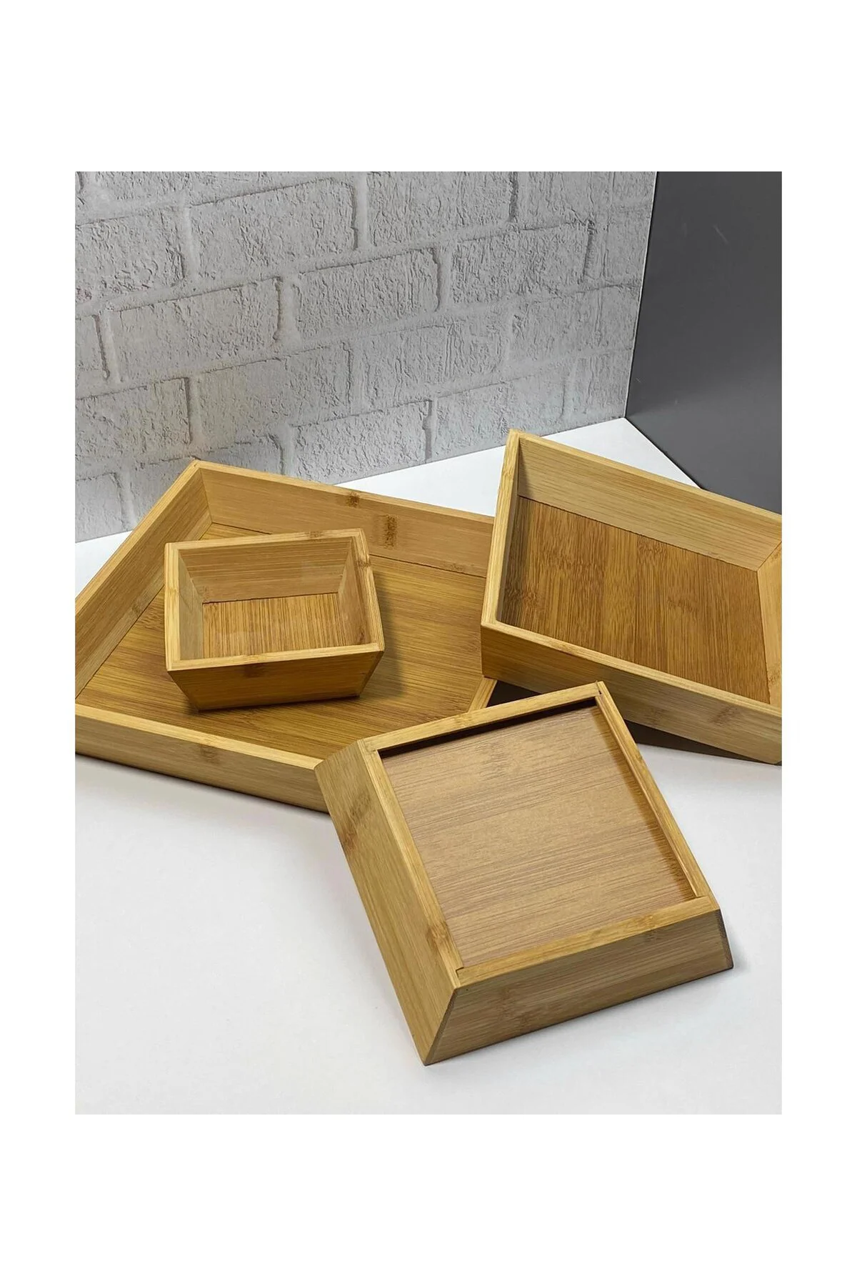 Kare Bambu, Çerezlik, İkramlık, Şekerlik, Lokumluk, Sunumluk Set 