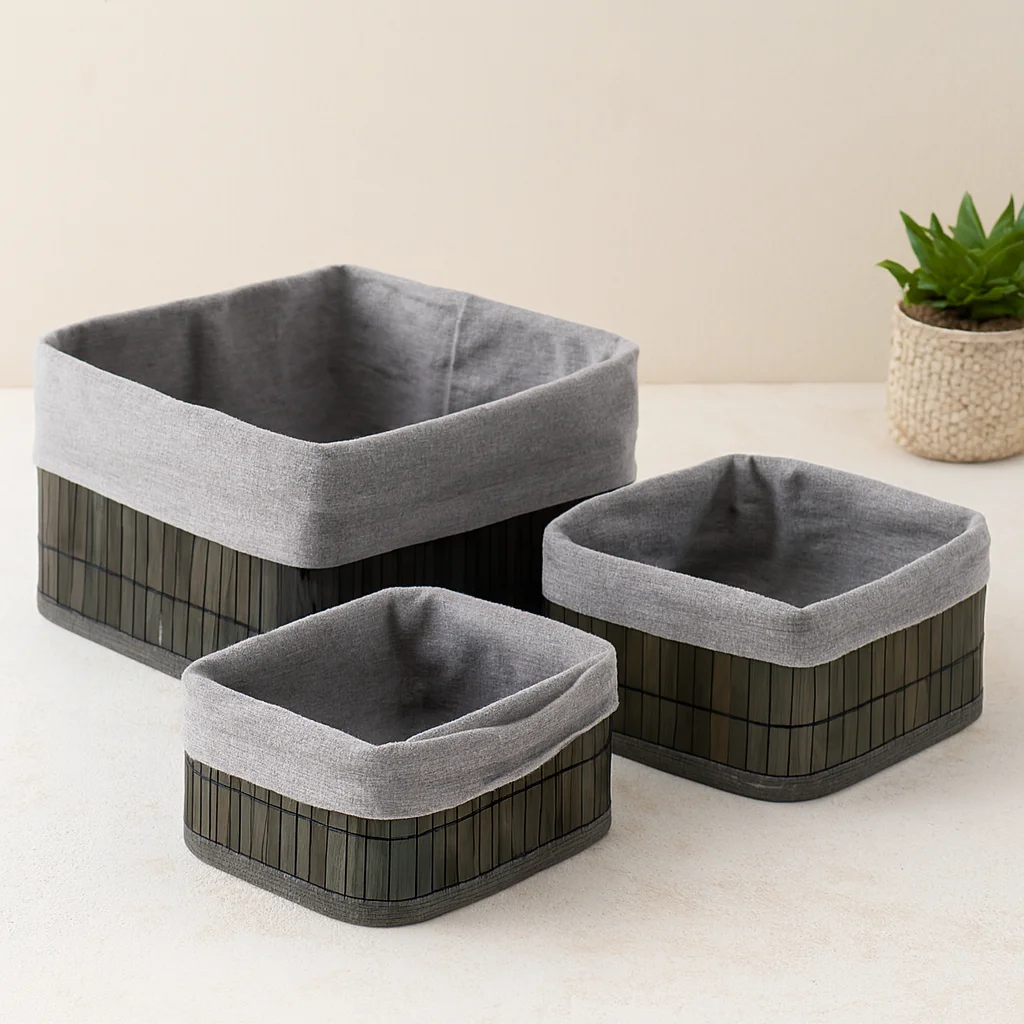 Kare Bambu Kenarlı Organizer Sepet - Bezli Ahşap Taban (3 Boy, 17x21x25 cm) Fiyatı, Yorumları ve Özellikleri