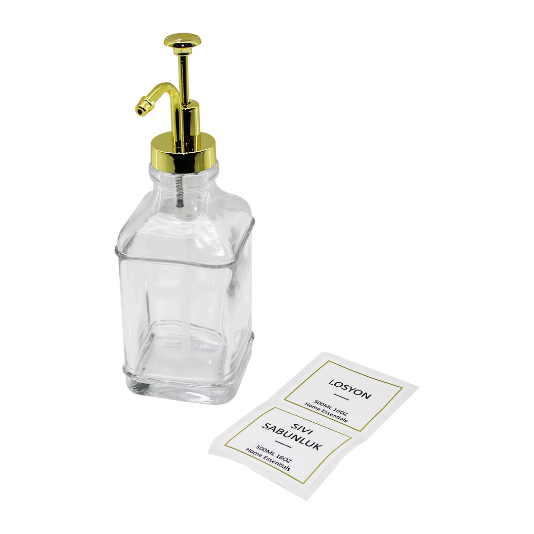 KARE   CAM ŞİŞE ŞEFFAF  DAMLATMAZ YAĞDANLIK 500ML POMPA - MUSLUK 