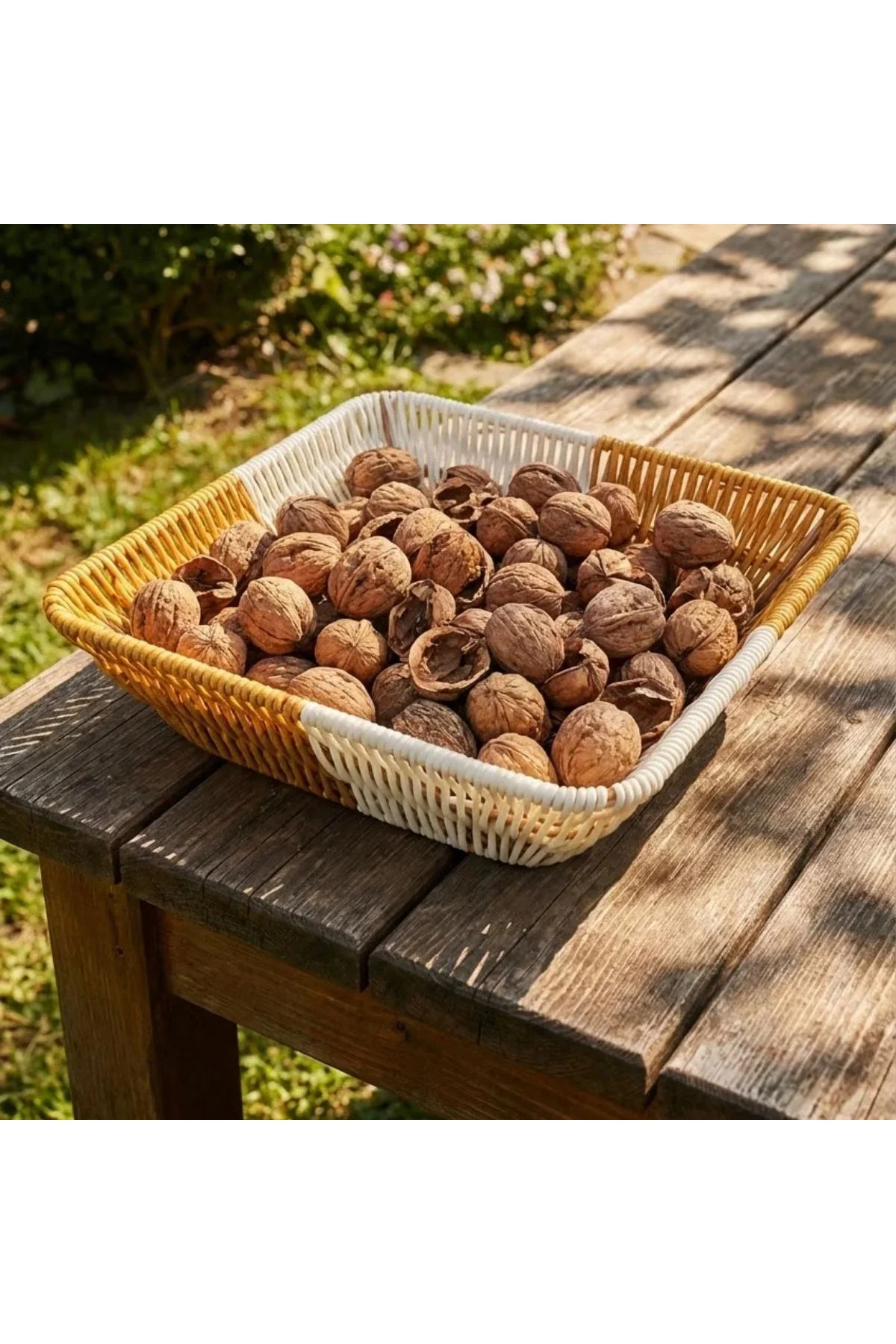 Kare Çift Renkli Plastik Rattan Ekmek ve Meyve Sepeti - Çok Amaçlı Banyo ve Mutfak Düzenleyici - Yık