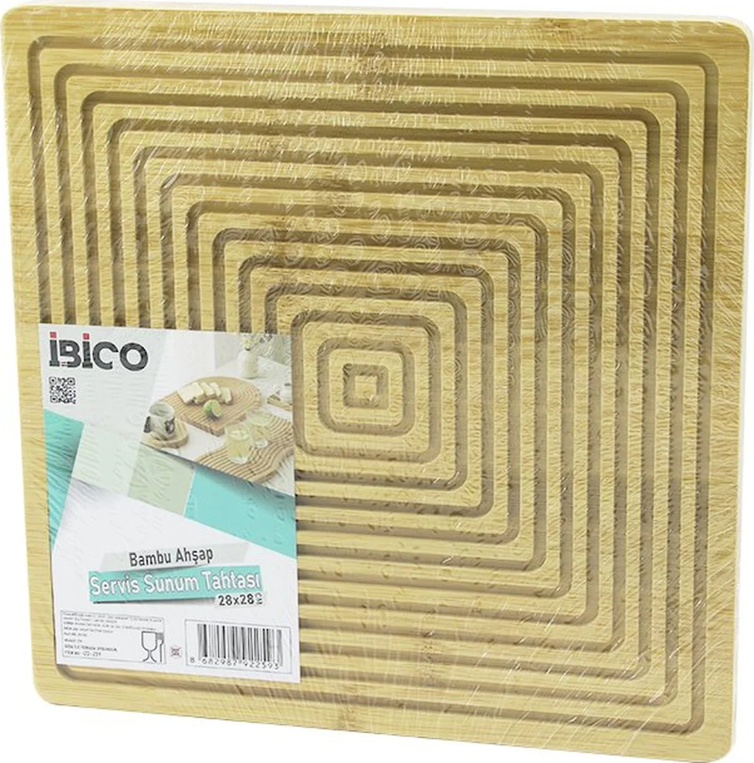 Kare Çift Taraflı Düz - Kanallı Ahşap Bambu Sunum Tepsi 28x28cm 5224