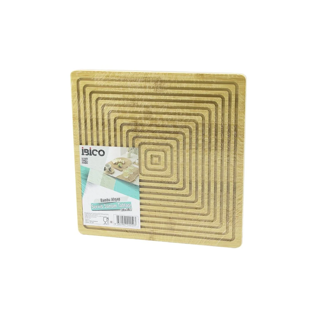 Kare  Çift Taraflı=düz - Kanallı Ahşap Bambu Sunum Tepsi 28x28cm Bx40 Fiyatı, Yorumları ve Özellikleri