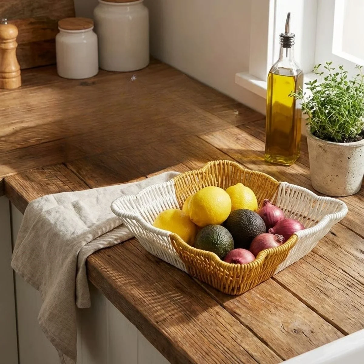 Kare Dalgalı Çift Renkli Plastik Rattan Ekmek Ve Meyve Sepeti - Çok Amaçlı Banyo Ve Mutfak Düzenleyici - Yıkanabilir Tezgâh Üstü Organizer Bx40 Fiyatı, Yorumları ve Özellikleri