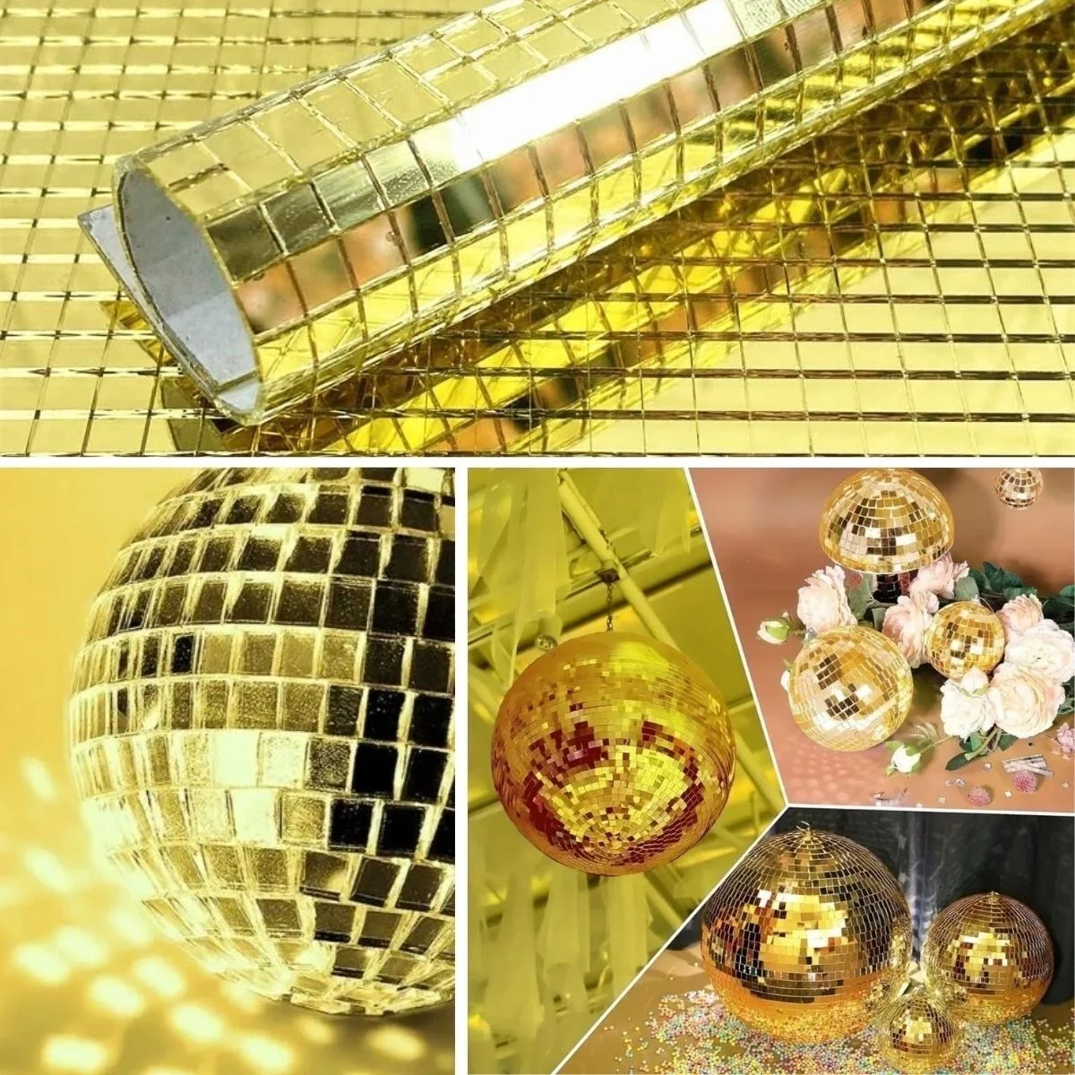 Kare Gold Cam Mozaik Fayans Çıkartmaları El İşi Kare Cam Fayans Kendinden Yapışkanlı Aynalı Dekor Panel 30x30 Cm