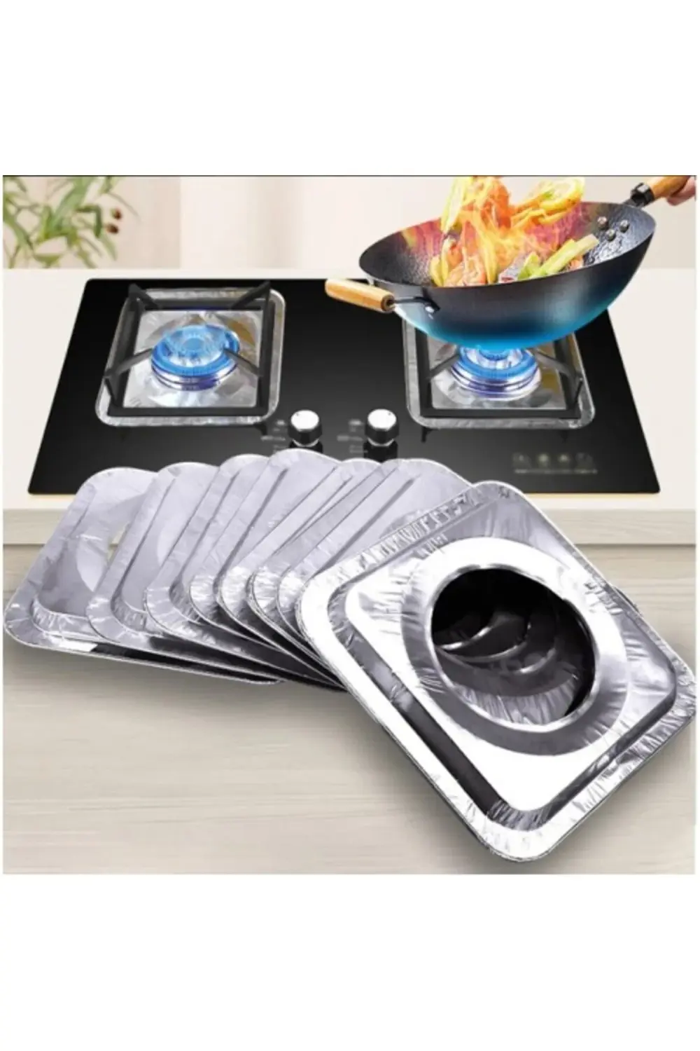 Kare Ocak Üstü Yağ Koruyucu Alüminyum Levha - 10 Adet, Kolay Temi