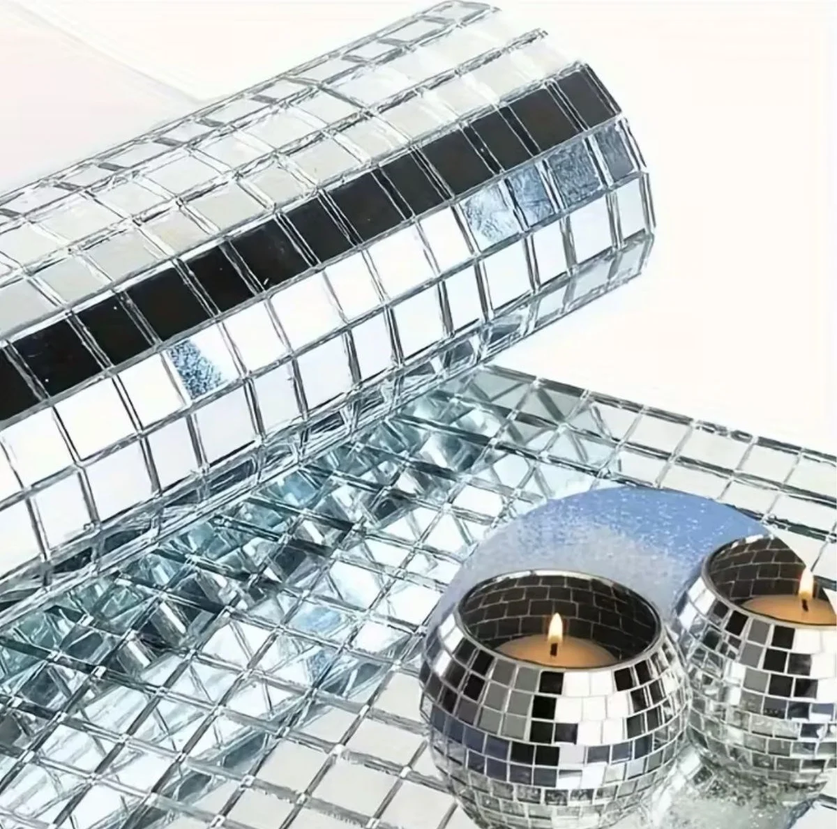 Kare Silver Cam Mozaik Fayans Çıkartmaları El İşi Kare Cam Fayans