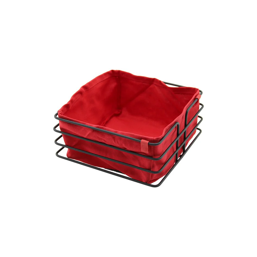 KARE SİYAETAL KIRMIZI BEZLİ EKMEK SEPETİ 20X21CM DERİNLİK 10.5CM