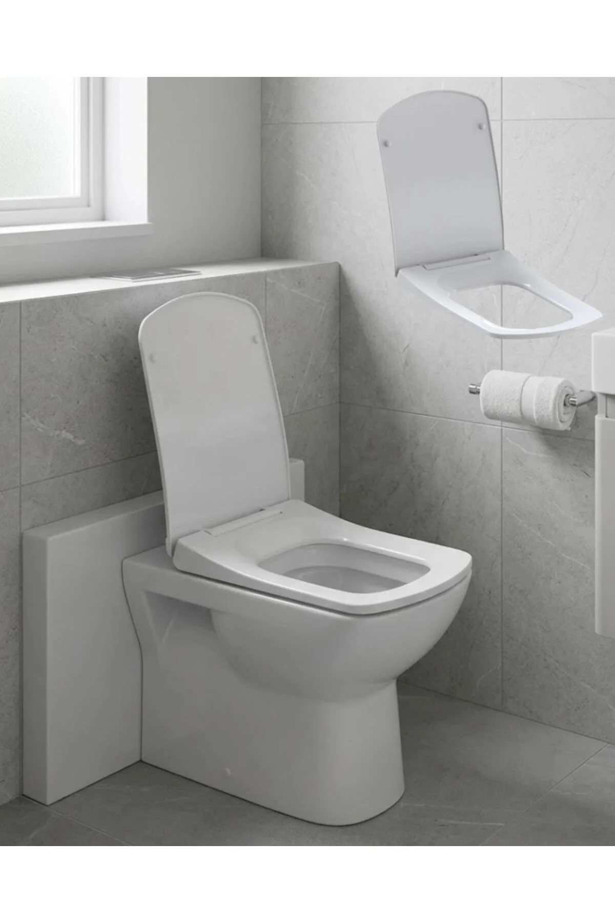 Kare Slim Klozet Kapağı Sessiz Kapanma Dayanıklı Tasarım