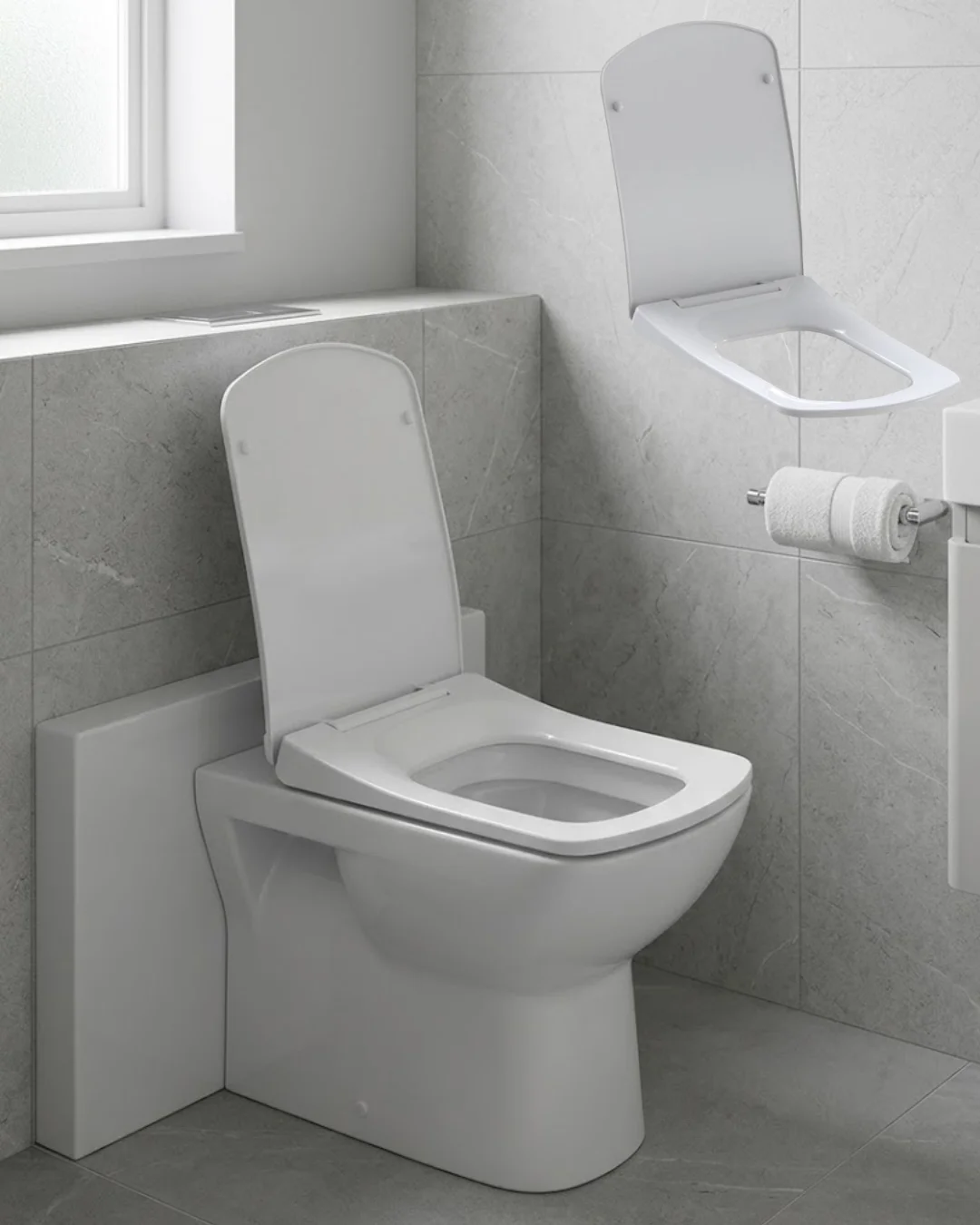 Kare Slim Klozet Kapağı Sessiz Kapanma Dayanıklı Tasarım