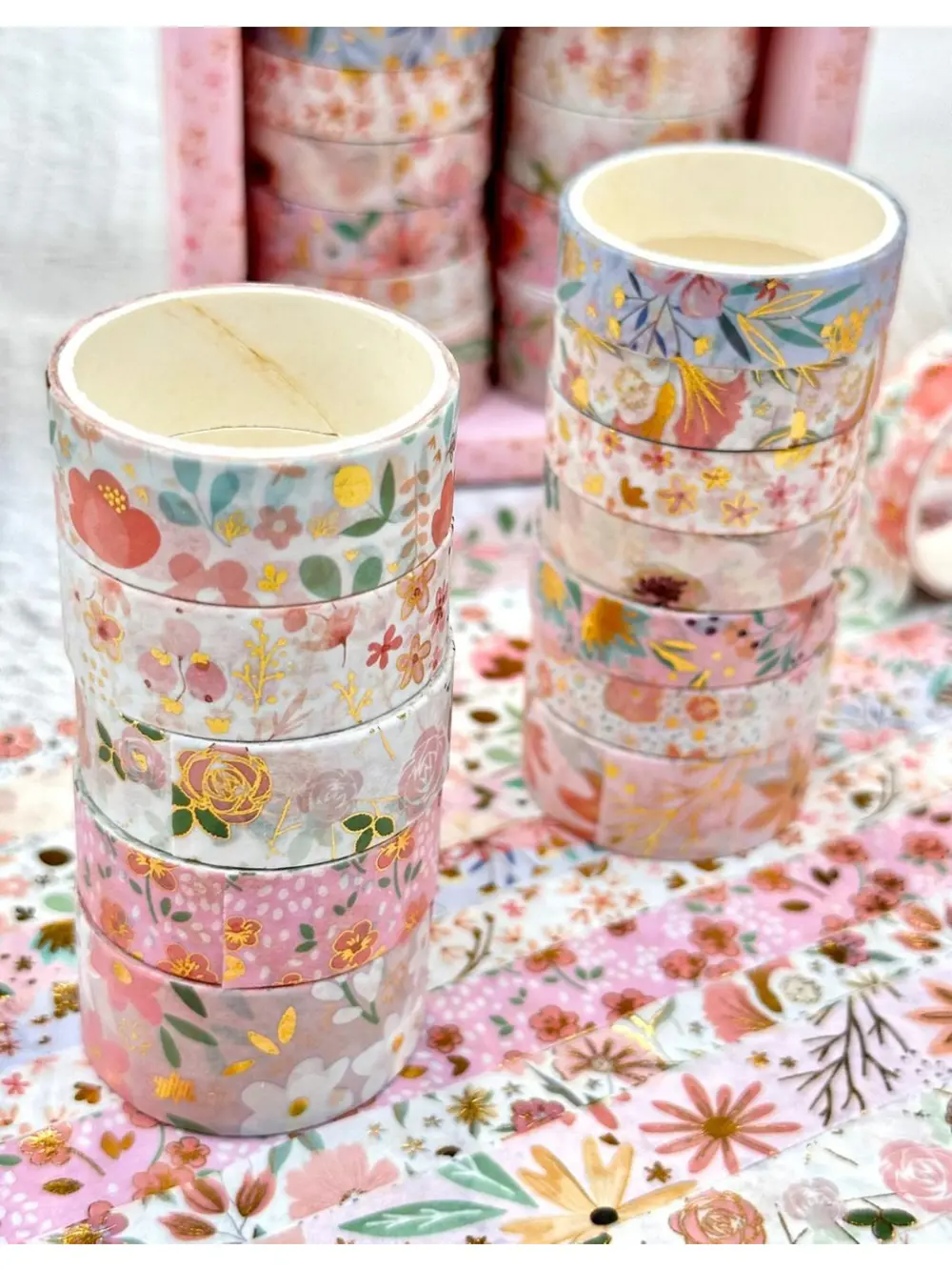 Kare Vintage Washi Tape Bant Yapışkanlı Maskeleme Kağıdı Desenli 