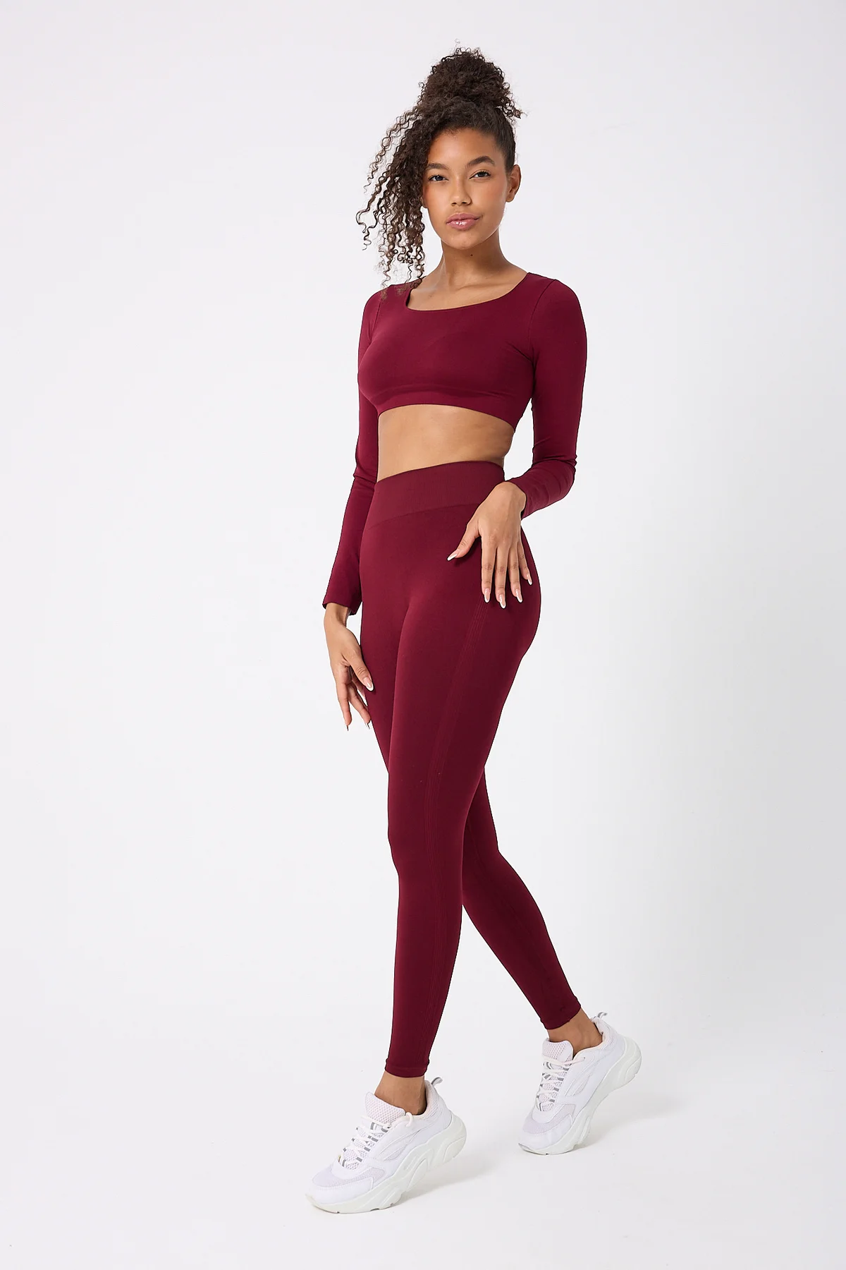 kare yaka uzun kollu crop top