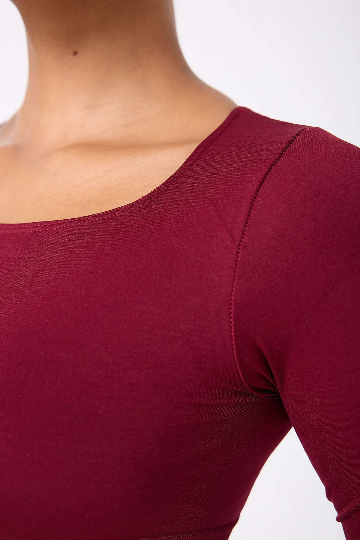 kare yaka uzun kollu crop top