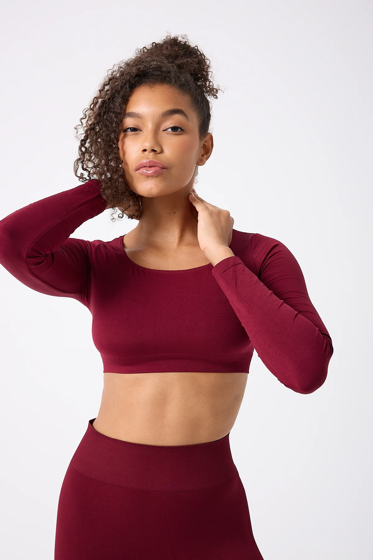 kare yaka uzun kollu crop top